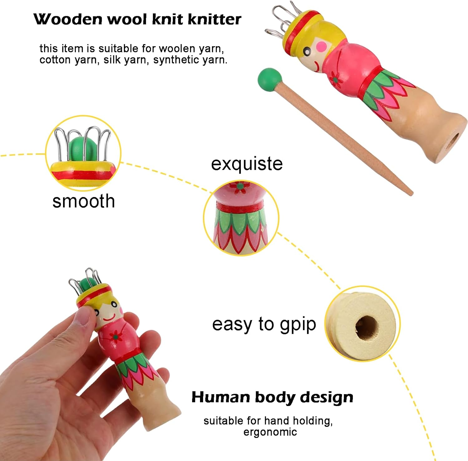 Zvorgath Knitting Tool Kit - 2 Sets Wood Mini Dolls Tools for Kids, Ideal for Knitting Corking, Crochet Yarn, with Spool Knitter Tower image number 3