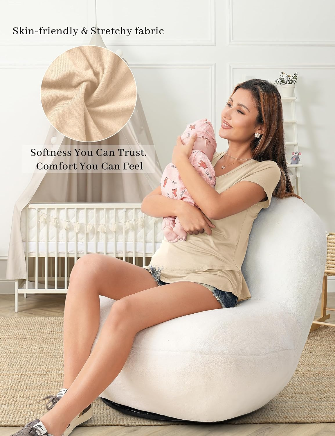 SUNNYBUY 3 Pack Hidden Nursing Tops for Breastfeeding Women Double Layer V Neck Maternity Shirts Postpartum Tee image number 5