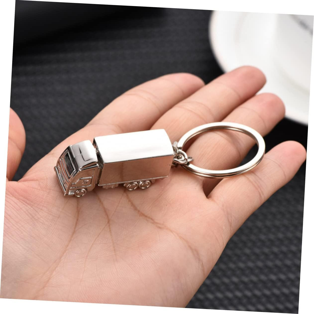 3Pcs Metal Truck Key Ring Keyfob Keychain - Creative for Truck Drivers and Lovers, Compact and Lightweight, Silver image number 3