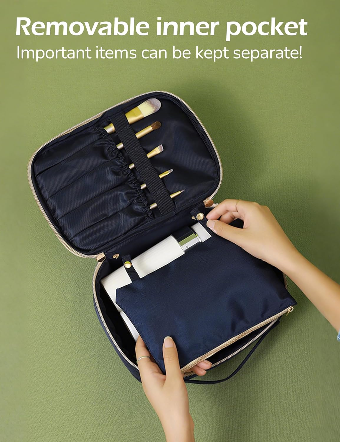 Travel Makeup Bag, Portable Cosmetic Bag, Toilet Bag, Fashionable and Detachable, Large Capacity Handheld Makeup Storage Bag Toiletry Jewelry Accessories for Women Girls, Traveler (Blue) - Blue image number 3