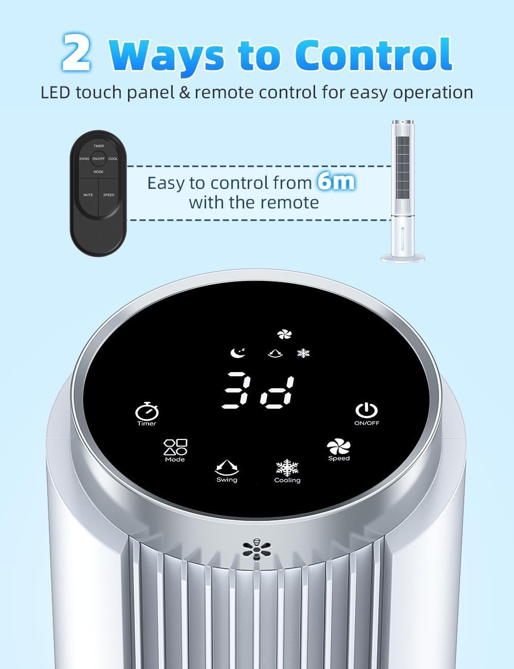 4-IN-1 107CM Windowless Portable Air Conditioner W/ 4 Modes&3 Speeds, LED Display, Remote, 4L Water Tank with Waterless Alert System, 12H Timer, 90&deg; Oscillating Evaporative Air Cooler for Room image number 4