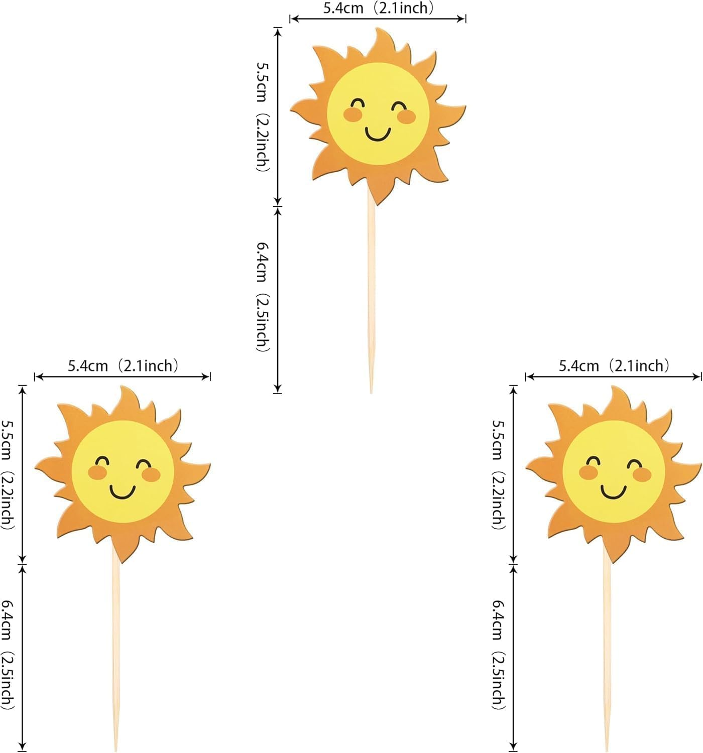36 Pack Sun Cupcake Toppers Double Sided Sun Flower Smile Face Cupcake Picks Sunshine Cupcake Decorations for Sun Theme Baby Shower Kids Boys Girls Birthday Party Cake Decorations Supplies (Color-01) image number 3