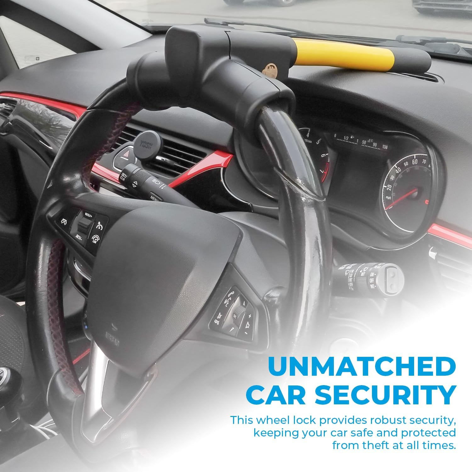 Simply SWL200 T-Bar Alloy Steel Steering Wheel Lock, Adjustable Hook, Heavy Duty, Universal Fit, Yellow, 10.2 Cm*16.2 Cm*40.5 Cm image number 1