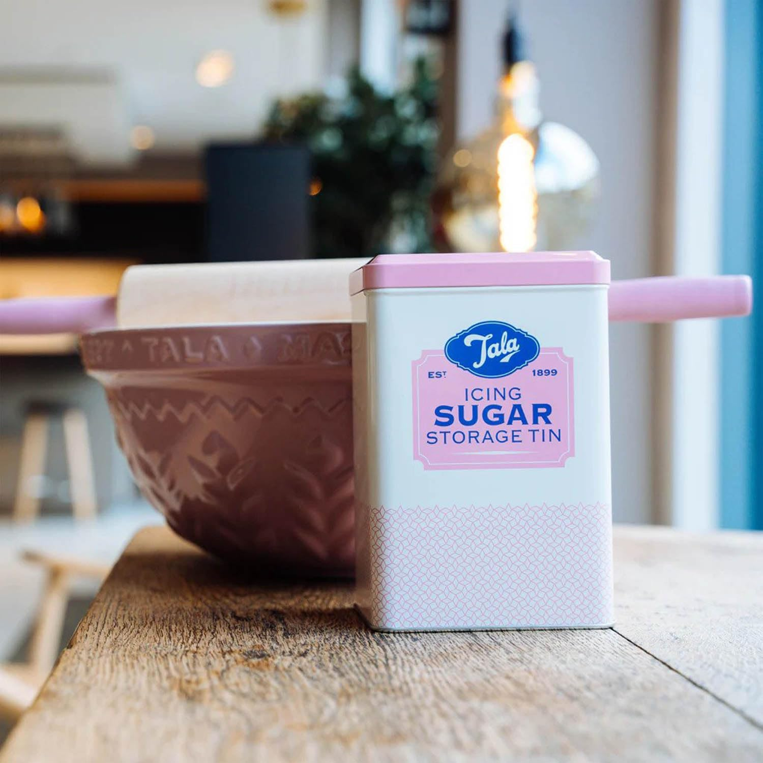 Tala Originals Metal Pink and Cream Nostalgic Design Storage Tin, 18.5X18.5X19 Cm | Holds a Full Bag of Icing Sugar | Stylish Kitchen Storage image number 1