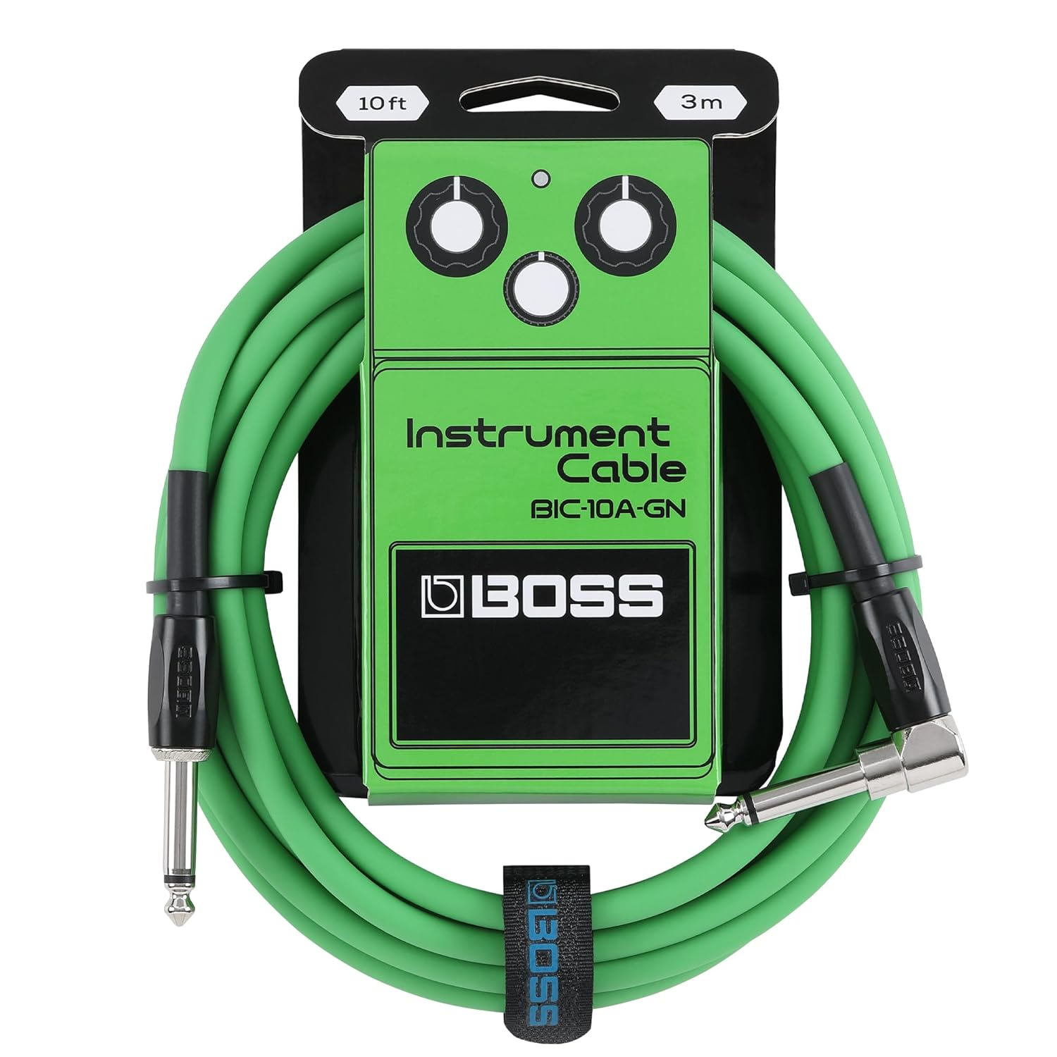 BOSS BIC-10A Series | Instrument Cable | Straight to Right-Angle &frac14;-Inch Connectors | 10Ft./3M Length | High-Quality Cables for Guitar, Bass & More | Quiet Operation & Durable | Red