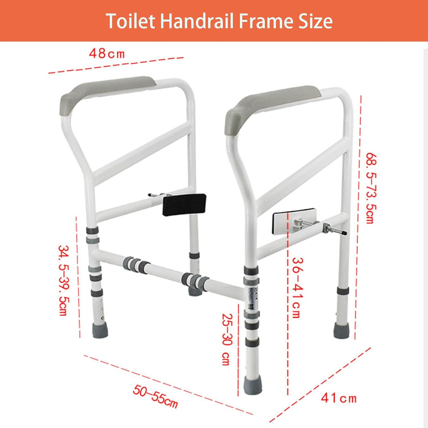 Foldable Toilet Safety Rails, Adjustable Width Height Toilet Frame with Large Suction Cups, Anti-Slip, Heavy Duty Toilet Handles for Elderly and Handicap Toilet Safety Rails Fit Any Toilets image number 1