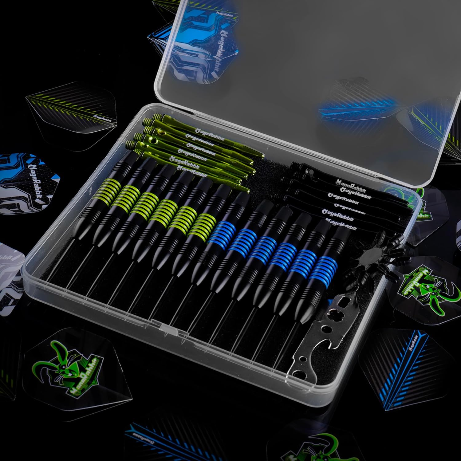 Magerabbit Steel Tip Darts Set 12Pcs,Darts Metal Tip Set with Extra Dart Flights, Shafts & Case | Durable Design for Home, Pubs, Leagues image number 2