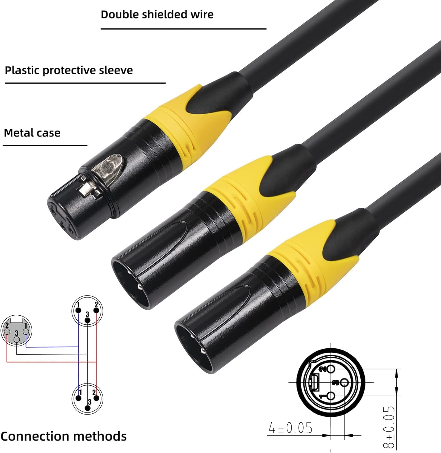 XLR Splitter Cable 3.3Ft, XLR Cable Female to Dual Male, 1 Female to 2 Male XLR Y Splitter Micrphone Cable image number 1