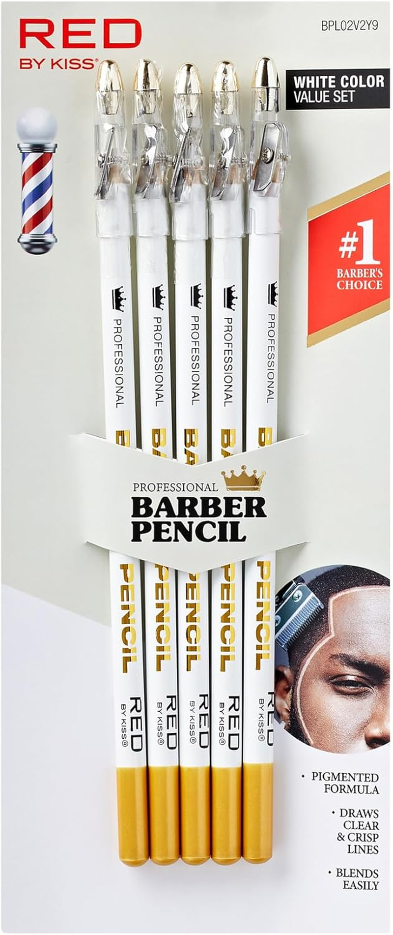 Red by Kiss 3PCS Barber Pencil with Built-In Sharpener Edge Hairline Razor Trace Pencils Beard Guide Beard and Hairline Outliner Pencils, Beard Shaping Pencils for Men (White-5Pcs) image number 1