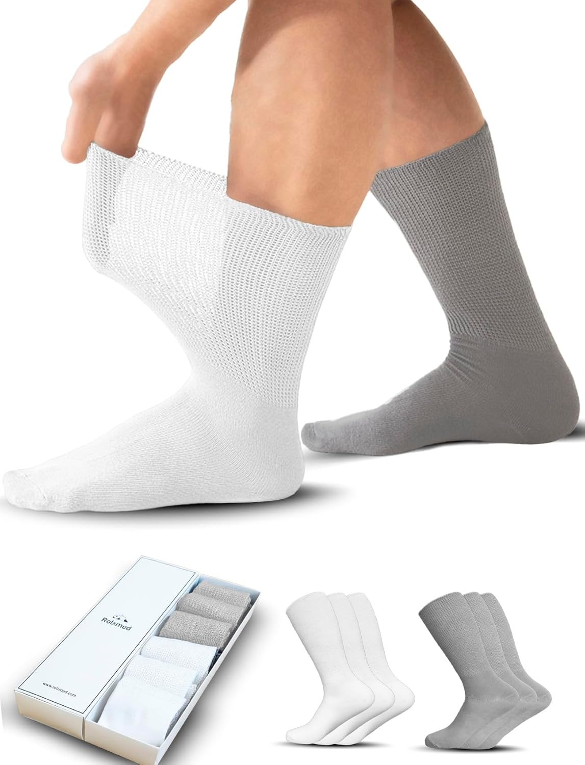 Rolxmed Bamboo Socks Natural Fiber Mositure Wicking Breathable for Casual/Business/Dress/Diabetic Men Women [6Pairs, Size 7-11 ]