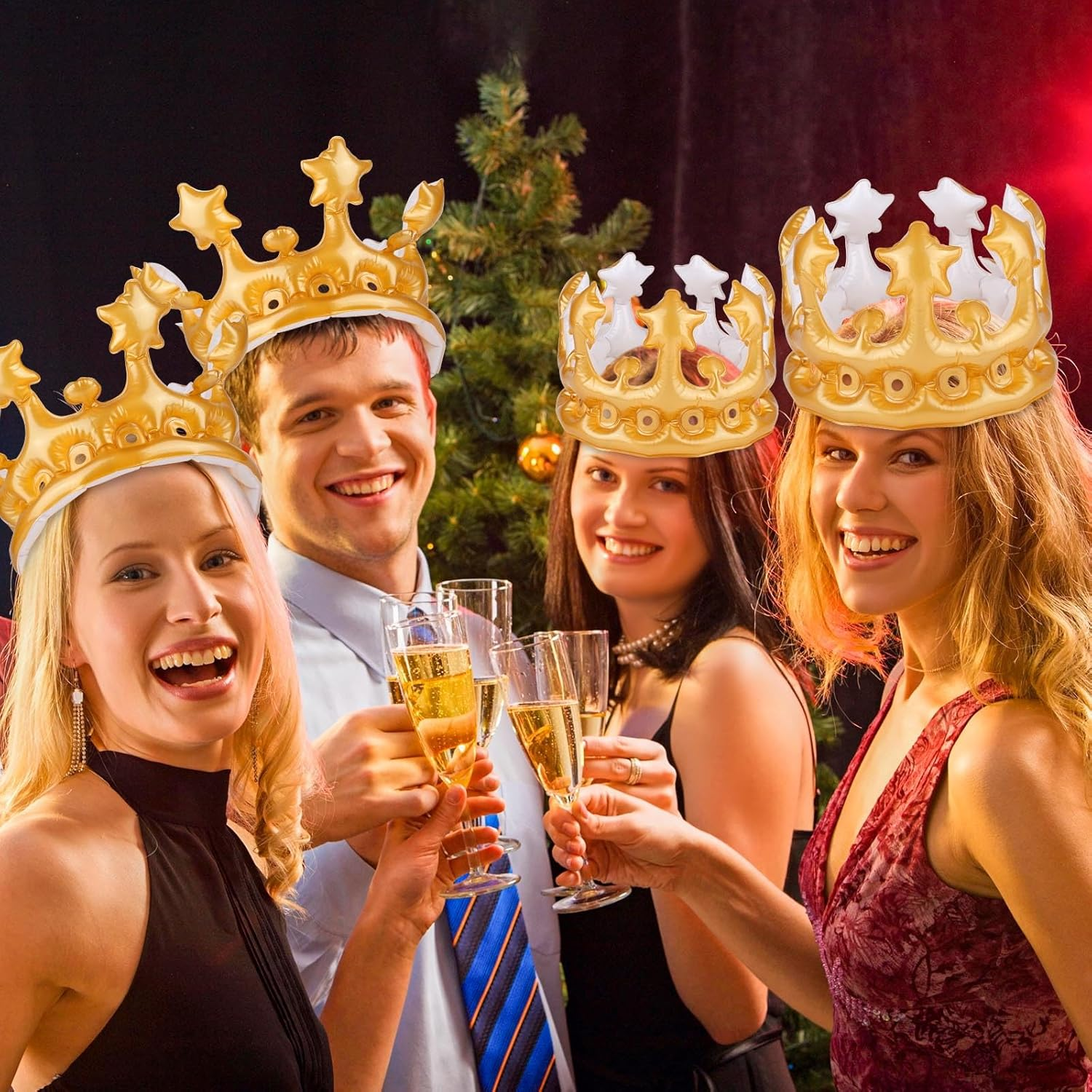 RISF Pack of 5 Inflatable Crowns, Inflatable Birthday Crowns, Gold Crowns, Queens Crown, Crown Birthday for Costume Accessories, Carnival, Teenagers and Adults Birthday Decoration