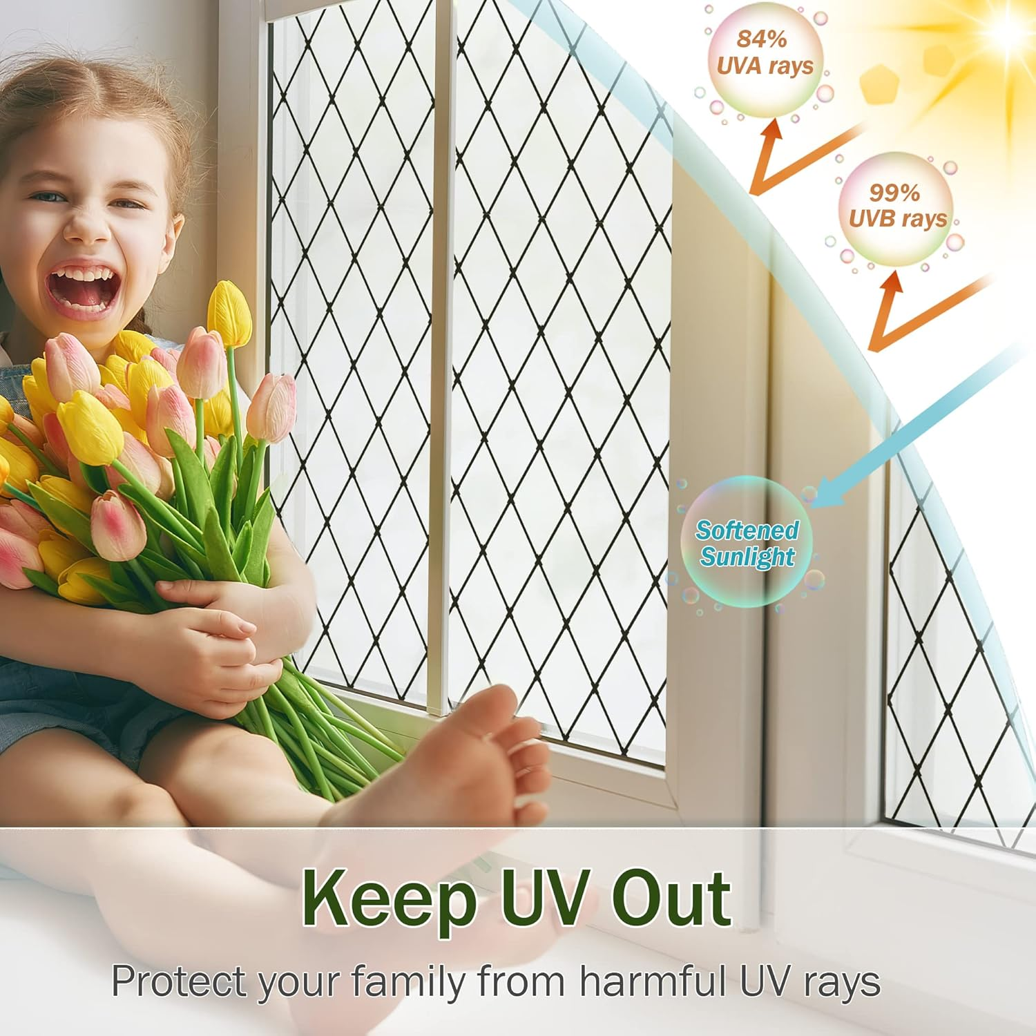 VELIMAX Frosted Black Lattice Window Film Static Cling Window Privacy Films Decorative Glass Vinyl Film for Windows Removable Sun Blocking Anti-Uv 23.6X78.7 Inches image number 6