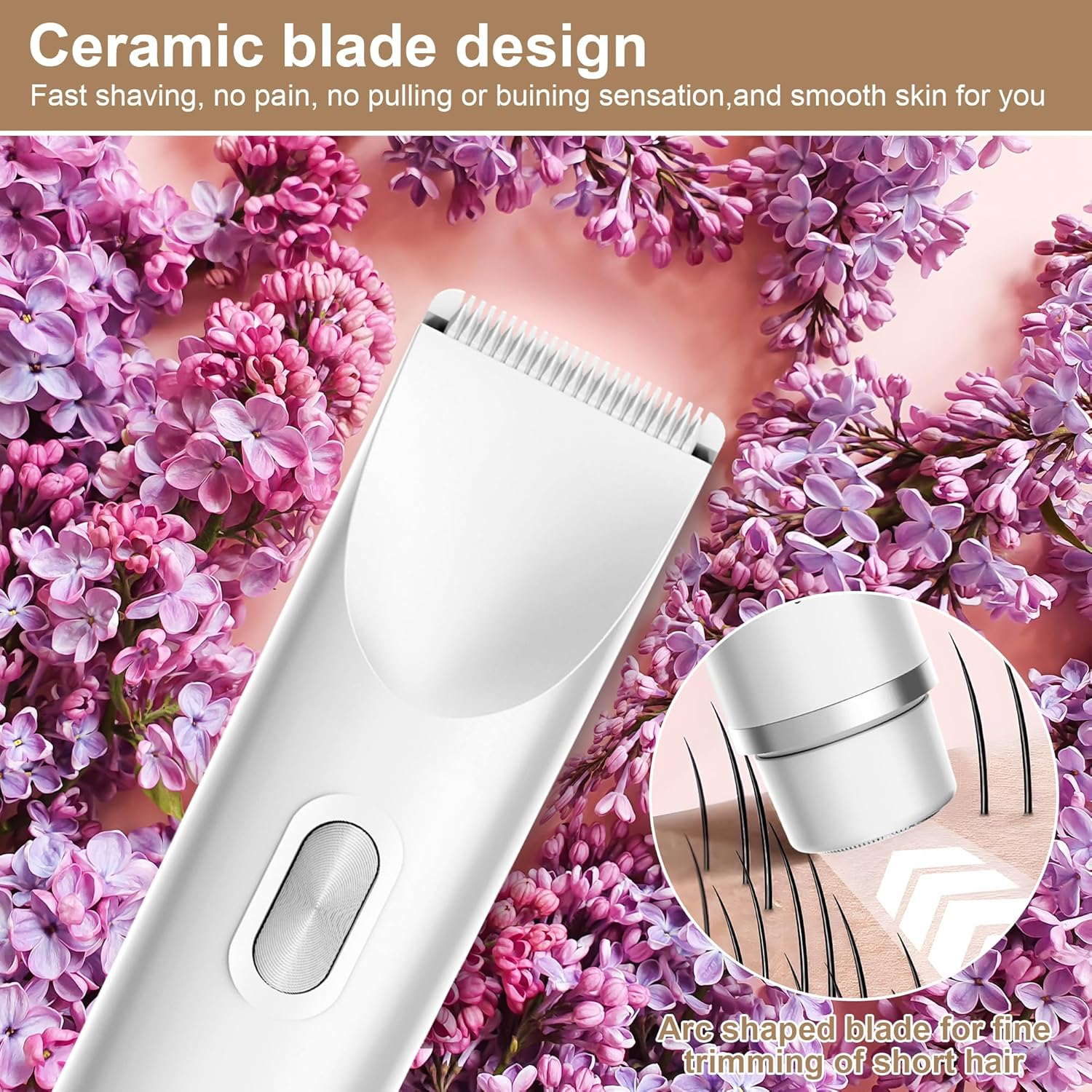 Electric Lady Shaver, 2-In-1 Rechargeable, IPX7 Waterproof, Wet & Dry, Double Head,For Bikini Underarms Legs Arms Body Face (White) image number 6