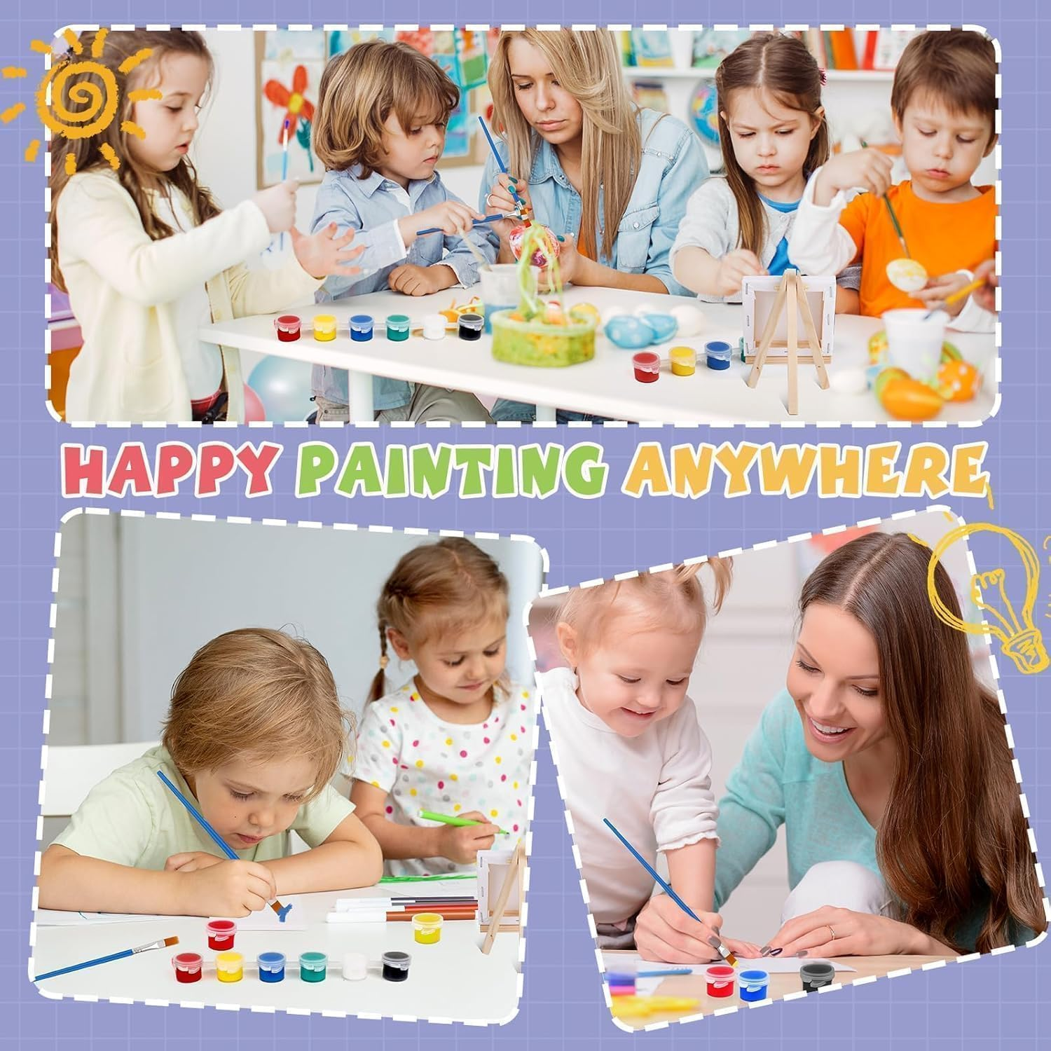 6Pcs Mini Canvas and Easel Set,4X4 Inch Mini Canvases for Painting, 6 Small Canvas with 6 Easels Art Painting Supplies for Acrylic Pouring Oil Watercolor image number 3