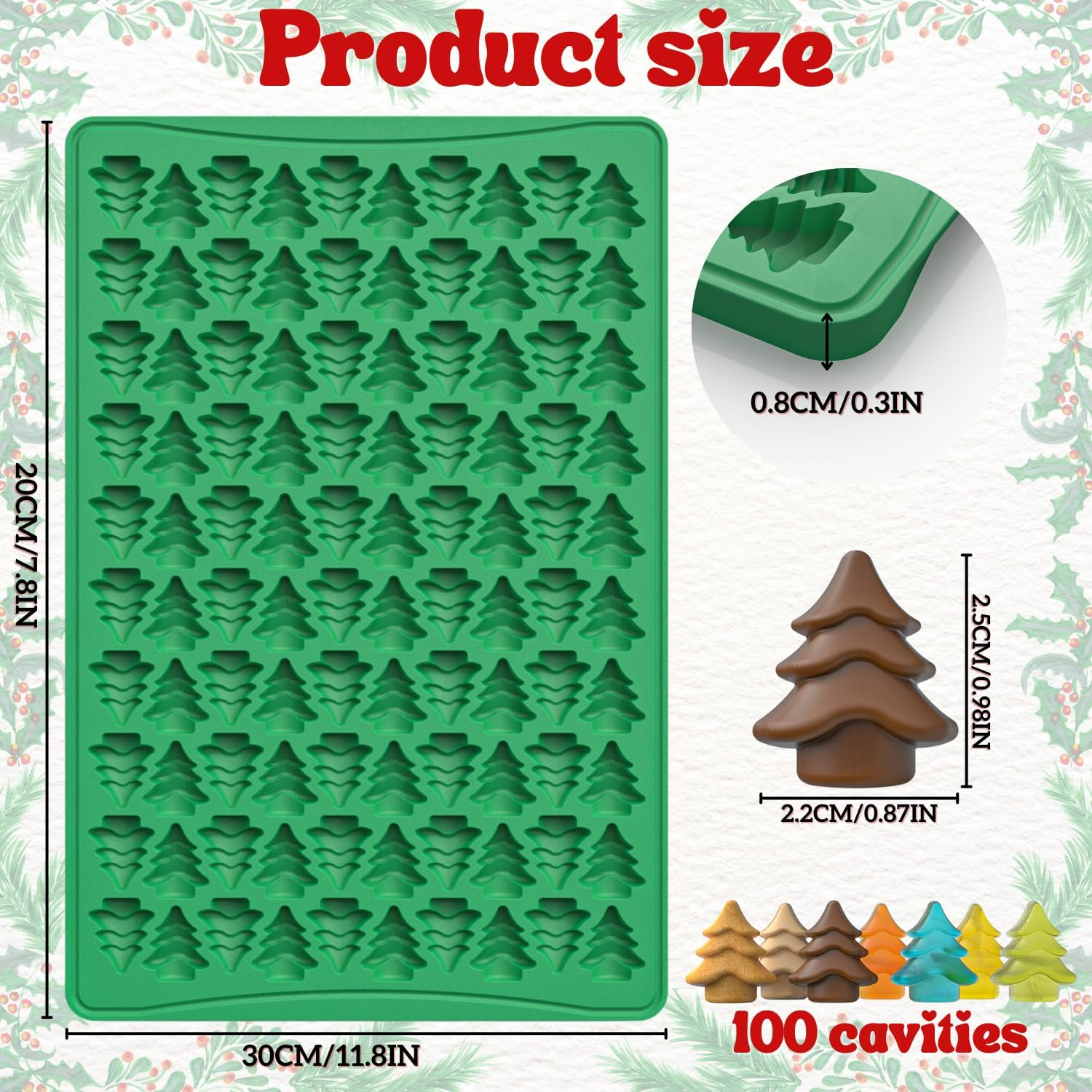 Crethinkaty Mini Christmas Moulds, Silicone Christmas Tree Mould, 100 Cavity Christmas Tree Shape Silicone Moulds, Mini Gummy Mould for Baking, Cookies, Pudding, Jelly, Dog Biscuit image number 1