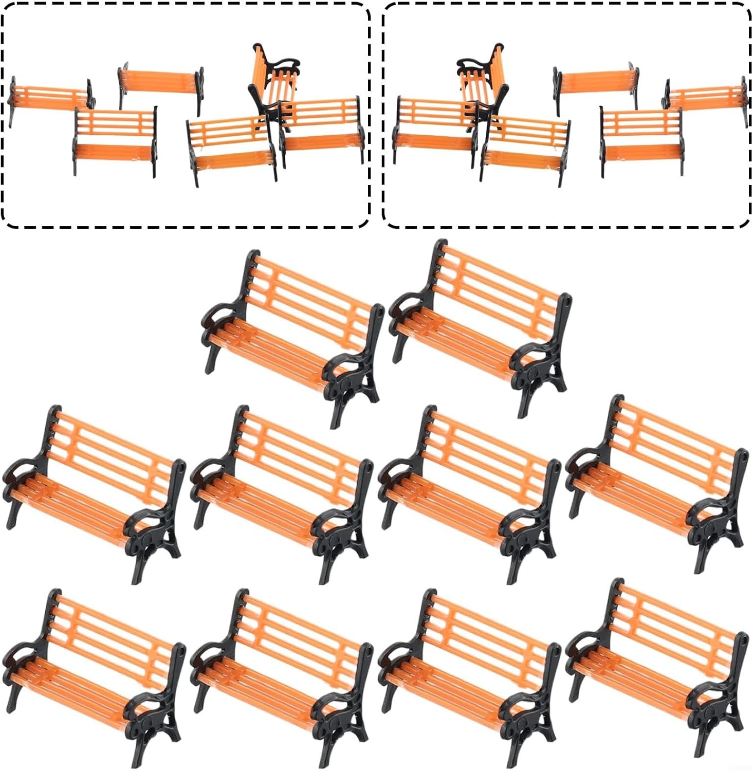 10Pcs Model Train Platform Park Street Seat Bench Chairs Settee 1:87 HO Scale Model for HO TT Scale Models Park Benches image number 5