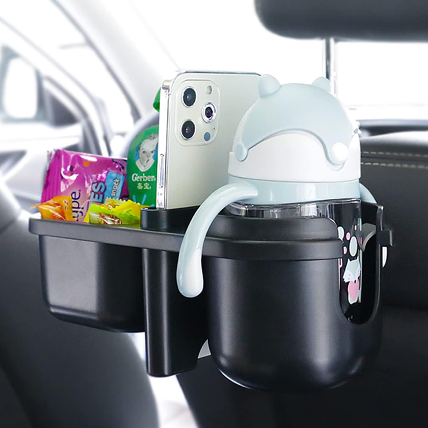 Wedfeir Car Headrest Backseat Organizer with Cup Holders, 3 in 1 Back Seat Holder Hook, for Kids, Food Table or Sauce Holder, Travel Accessories. image number 3
