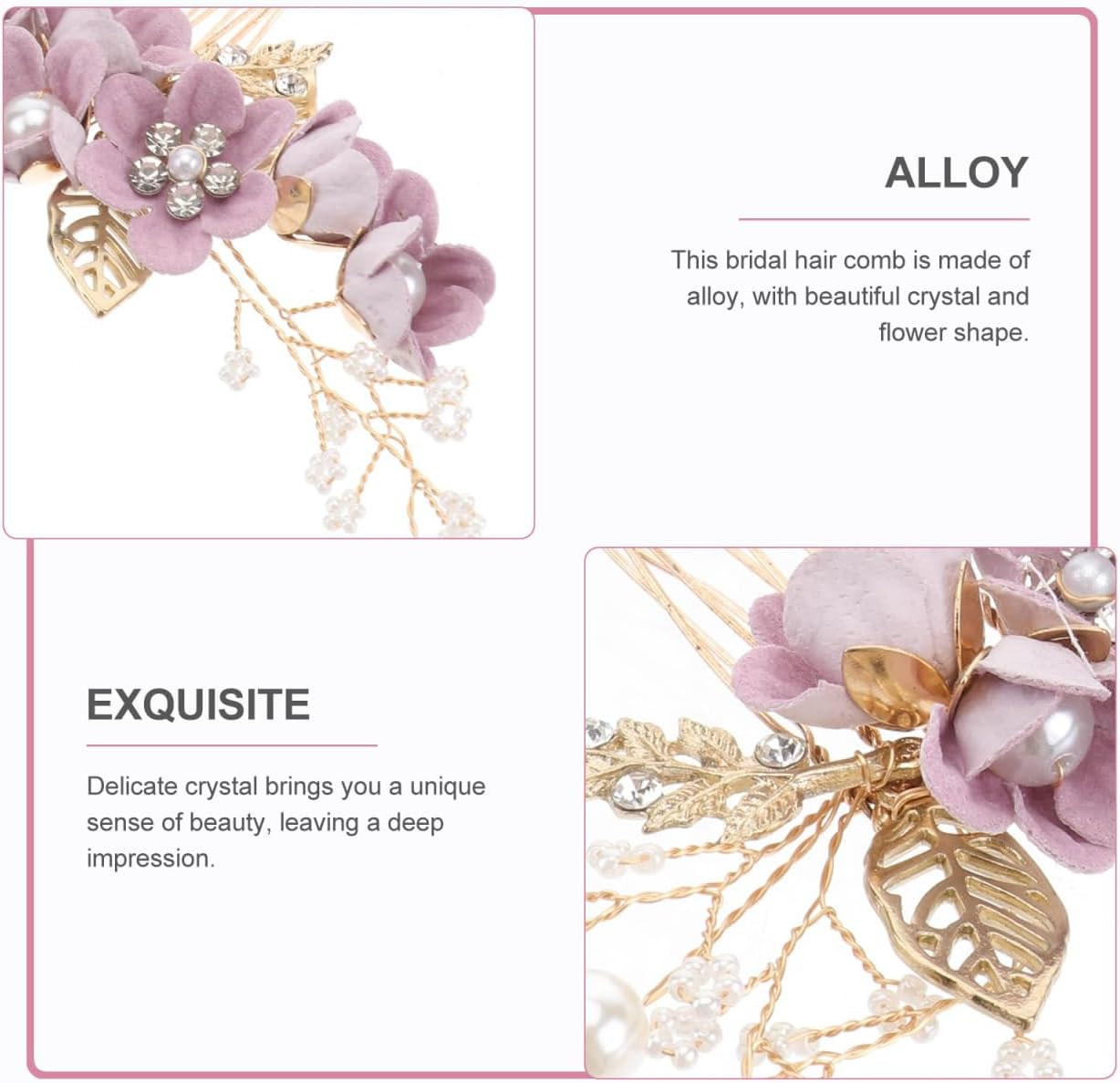 Hemobllo Side Hair Clips with Flowers for the Bride: Alloy Headpiece with Rhinestones and Flowers for Wedding Brides Hair Comb Wedding Prom Birthday Party image number 3