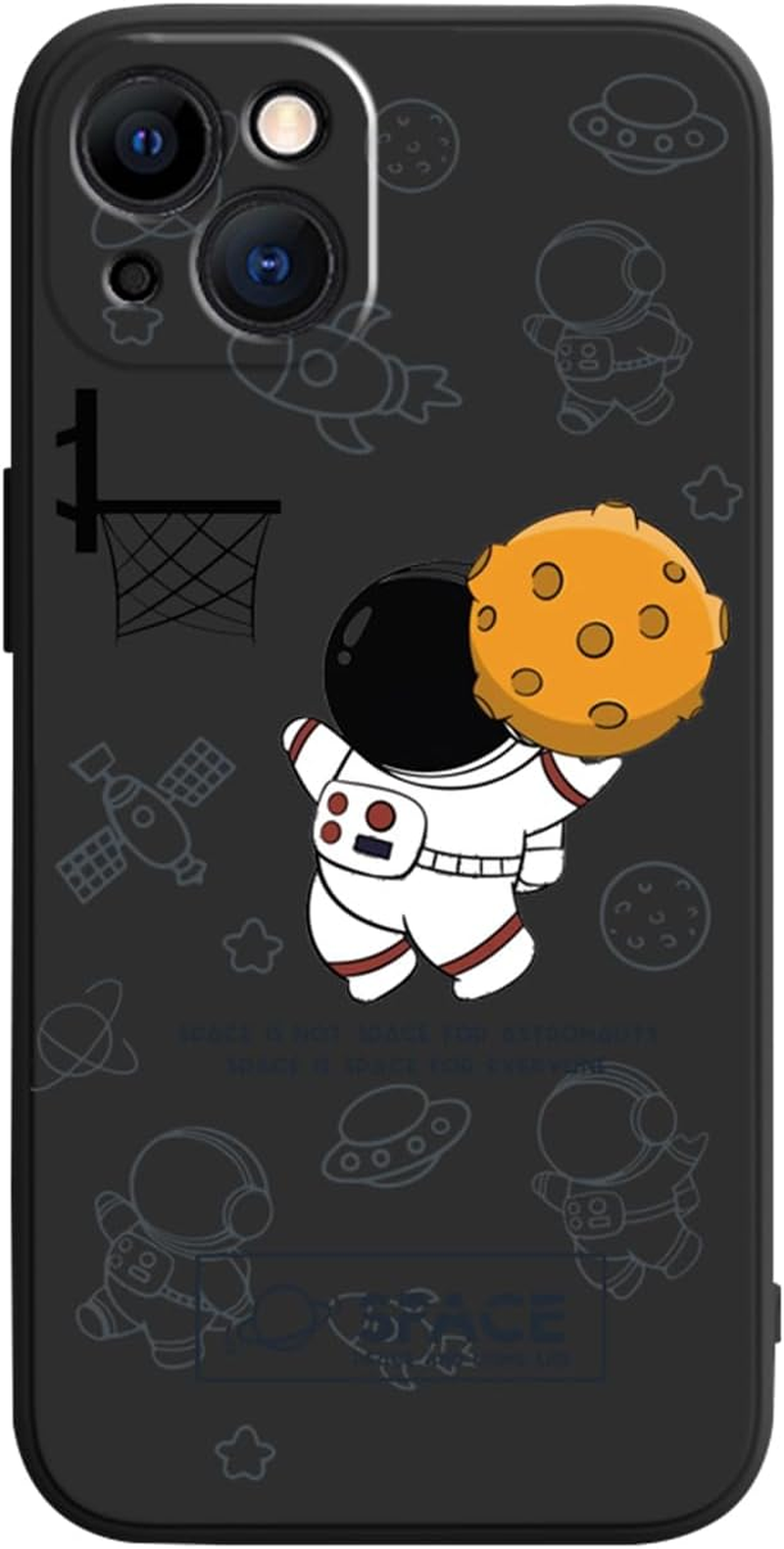 Yonds Queen for Iphone 13 Mini Cute Case, Cartoon Astronaut Space Moon Planet Design Stylish Bumper Cover TPU Rubber Protective Shockproof Fashion Case(Black Moon, Iphone 13 Mini)