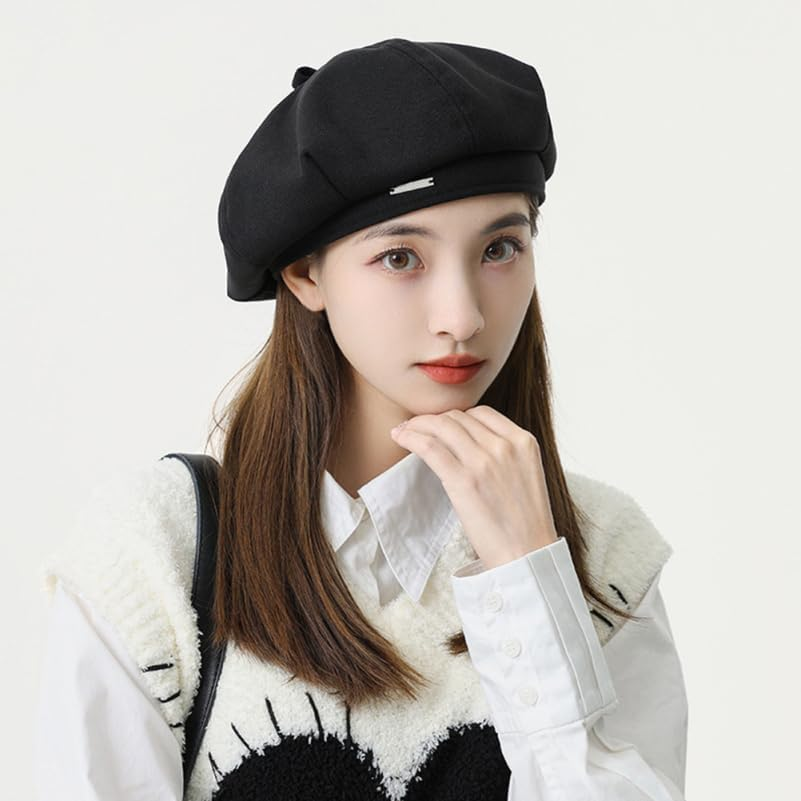 SHERCHPRY Women Beret Hat Black Soft Polyester 10.6 Inch Diameter Warm Beret for Party Casual Daily Wear Stylish Ladies Cap image number 1