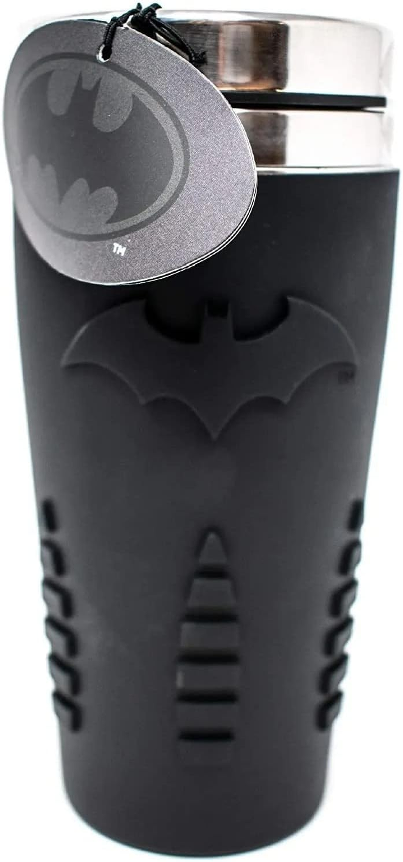 Paladone PP4380BM Batman Travel Mug | Reuseable Commuter Cup Coffee & Tea Flask | Easy Clean | Double Walled Insulation | 450ML Capacity | Spill Proof, Black, 9 X 9 X 18 Cm