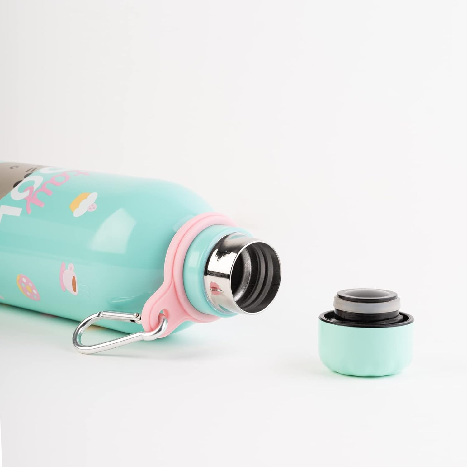 Grupo Erik Official Pusheen Foodie Collection Water Bottle-Sports Bottle-500Ml / 17OZ, Stainless Steel, Vacuum Insulated Water Bottle, Double Wall Reusable Water Bottle with Carabiner, BPA Free image number 6