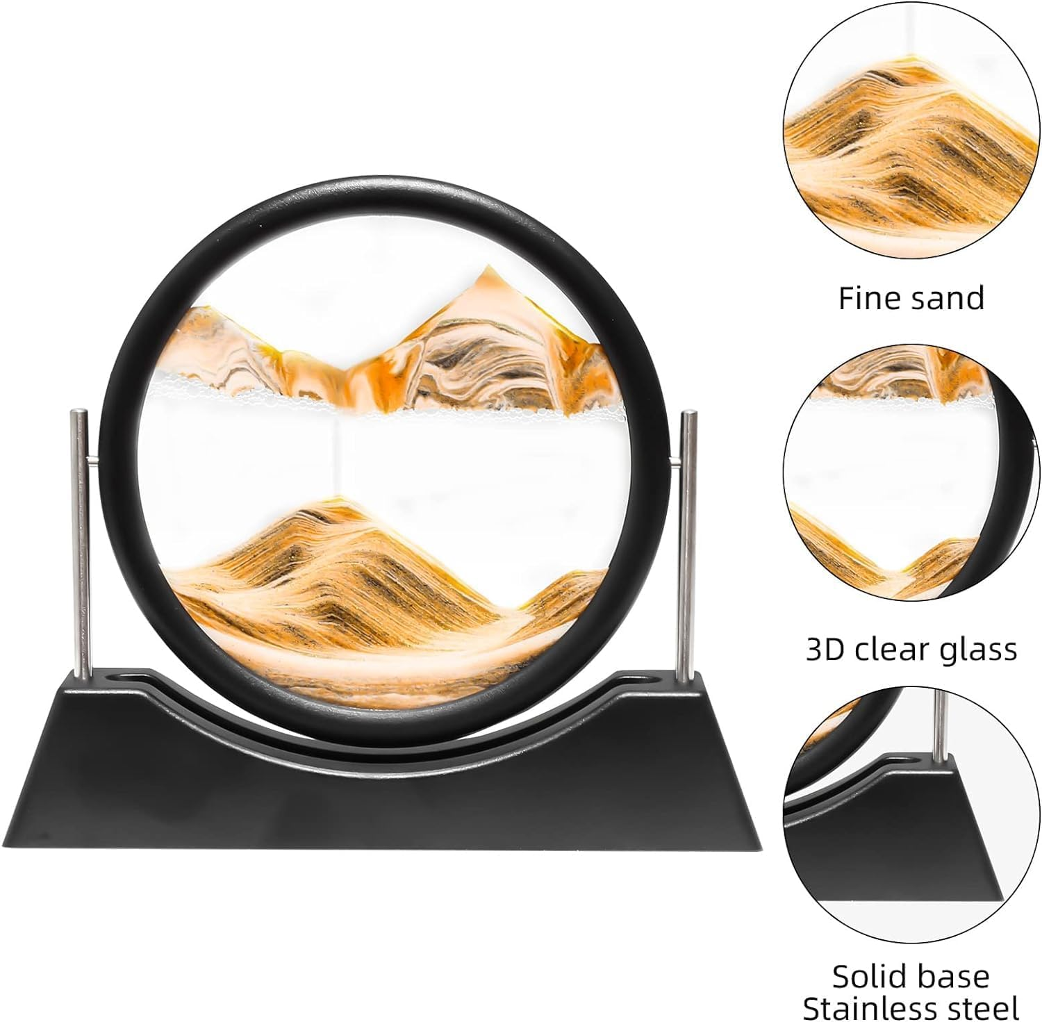 3D Flow Sand Art Painting, Rotating Sand Landscape Display, round Dynamic Moving Sand Picture, Office Living Room Decor (Brown, 7Inch) image number 2