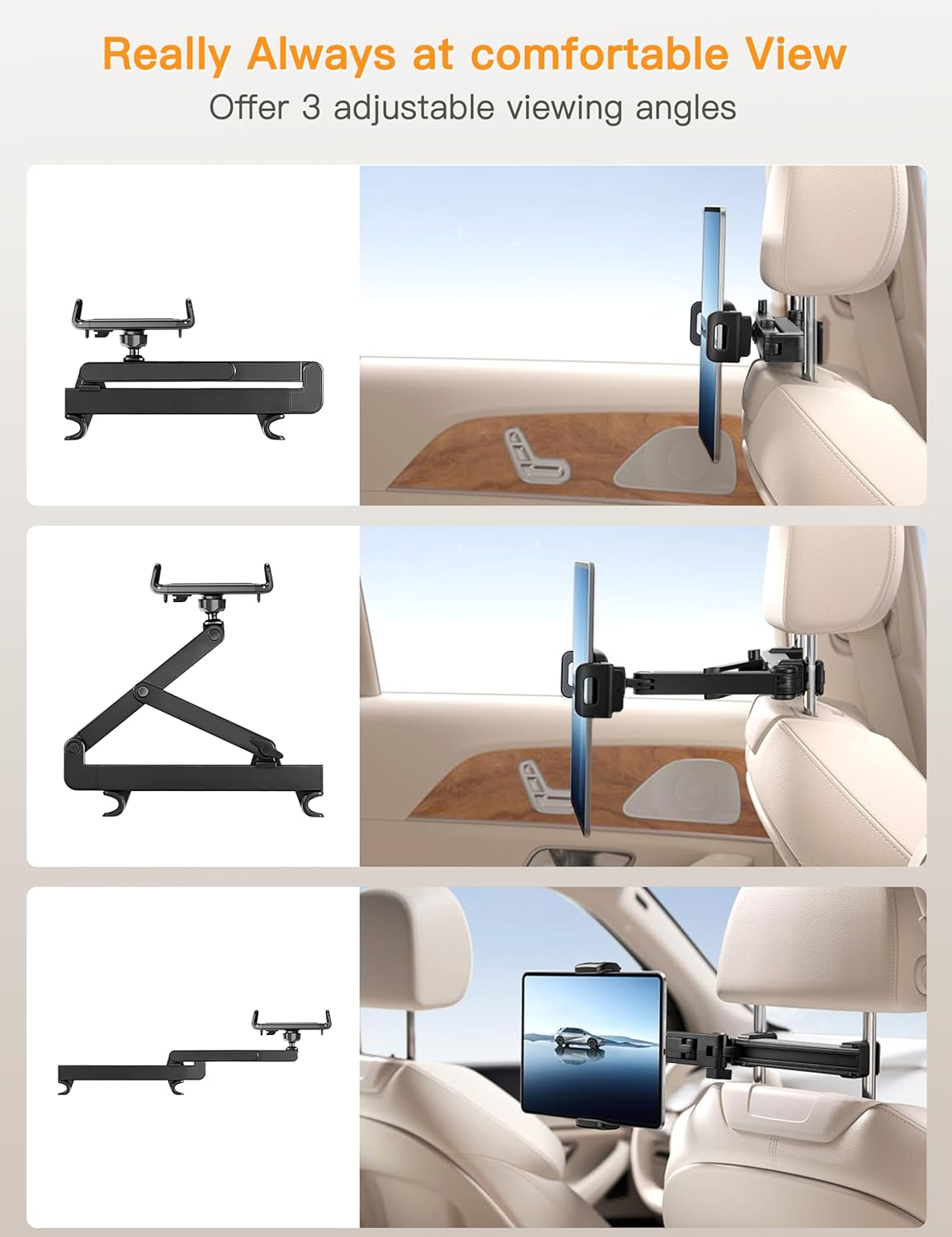 Stretchable Car Headrest Tablet Mount - Tablet Holder for Car, 360&deg;Rotating Adjustable, Road Trip Essentials Kids Family, for Ipad Pro, Air, Mini, Galaxy, Fire, More 4.5-12.9" Devices image number 1