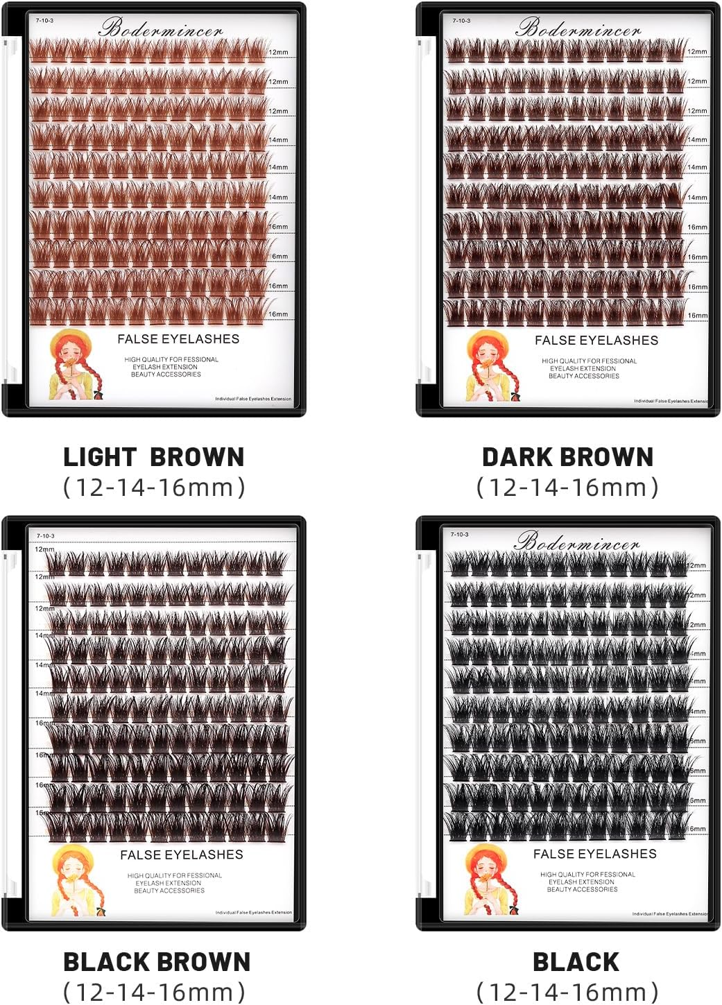 Bodermincer Lash Clusters D Curl Black/Brown/Colored Lashes 10-12-14/12-14-16/16-18-20Mm Mixed Lash Clusters Kit for Beginner (M01-Black Brown-12-14-16Mm MIX) image number 2