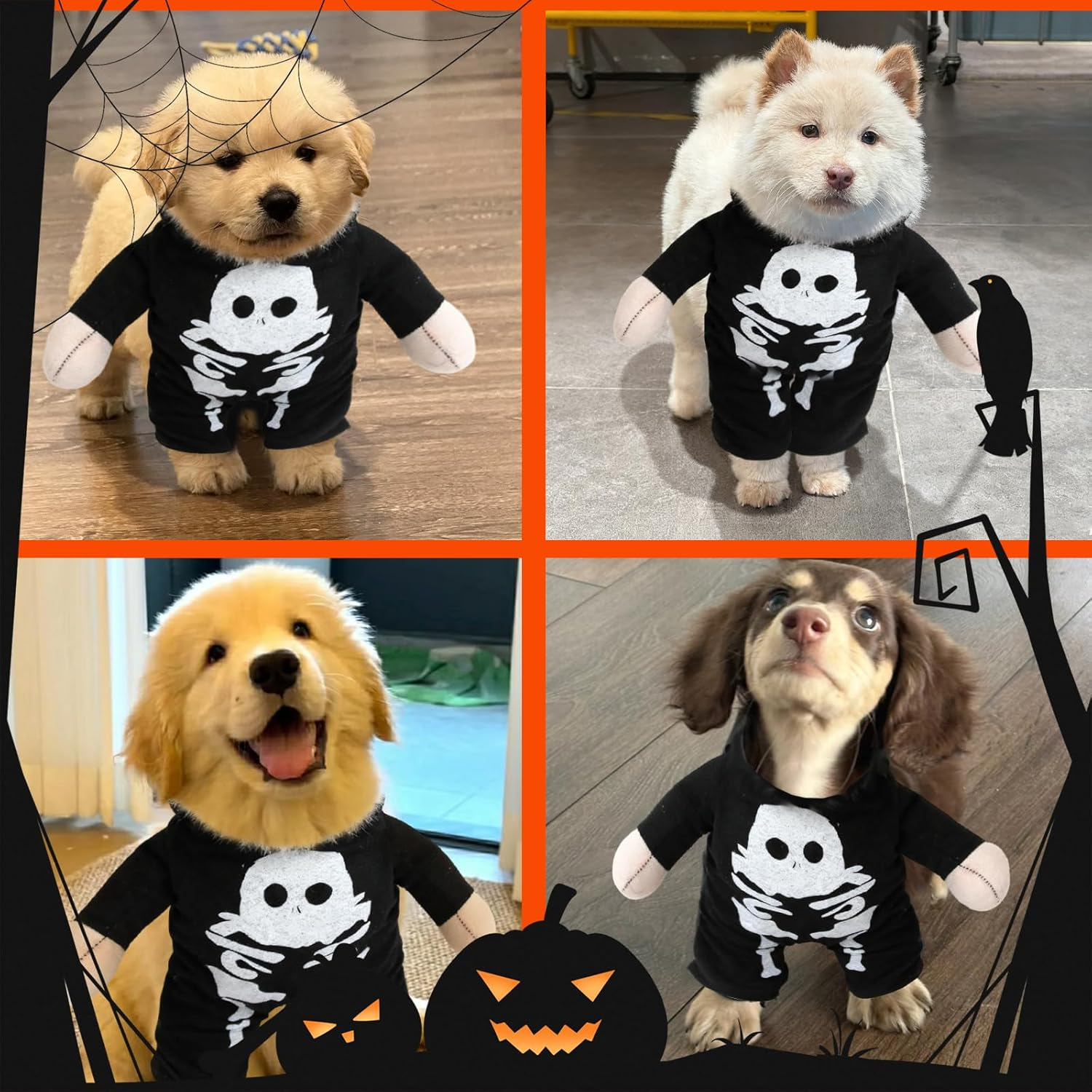 Halloween Costumes for Dogs Killer Size L, Silverchry Dog Costume, Chucky Doll Cosplay for Halloween Pet Cosplay Party (M, Skeleton) image number 1