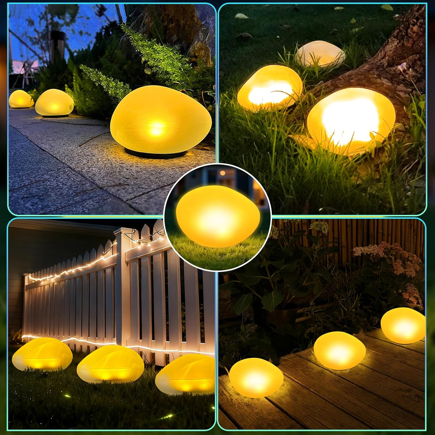 1 X Warm White Light Solar Glass Stone Lamp, Solar Path Light Path Light Pond Lighting with 4 Leds, IP44 Waterproof Auto On/Off Garden Ornaments for Lawn, Floor and Outdoor Use image number 6