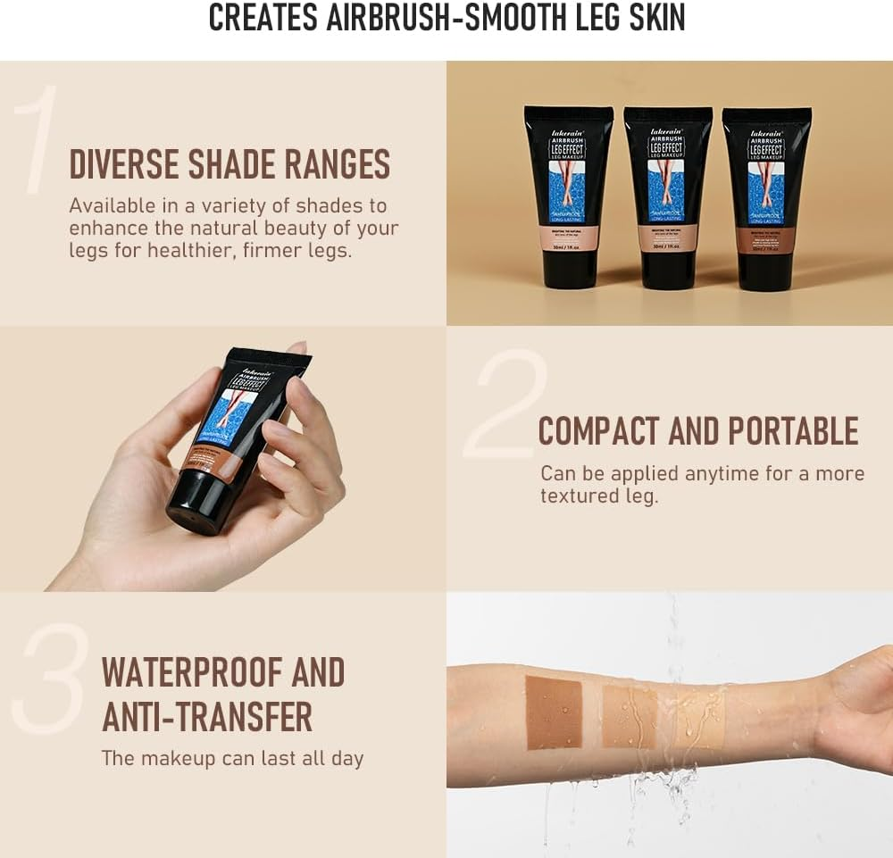 Airbrush Leg Makeup, Waterproof Long-Lasting, 30Ml, 3 Shades Available (FAIREST GLOW, 30Ml) - Fairest Glow image number 1