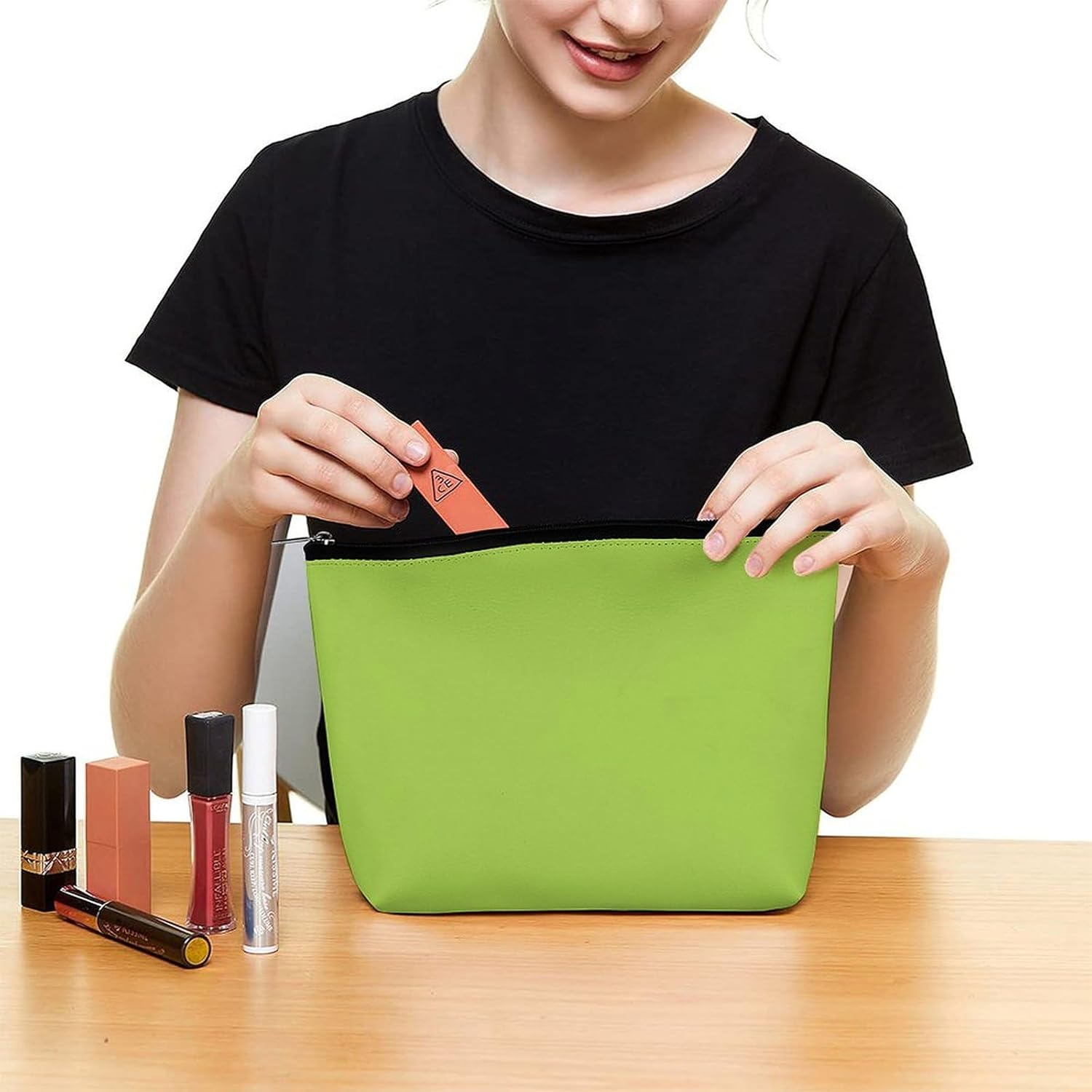 Travel Makeup Bag, Cosmetic Bags for Women Large Capacity Waterproof Toiletry Pouch Make up Organizer, Solid Lime Green, 6.8 X 5.9 X 2.3 Inches, Solid Lime Green image number 6