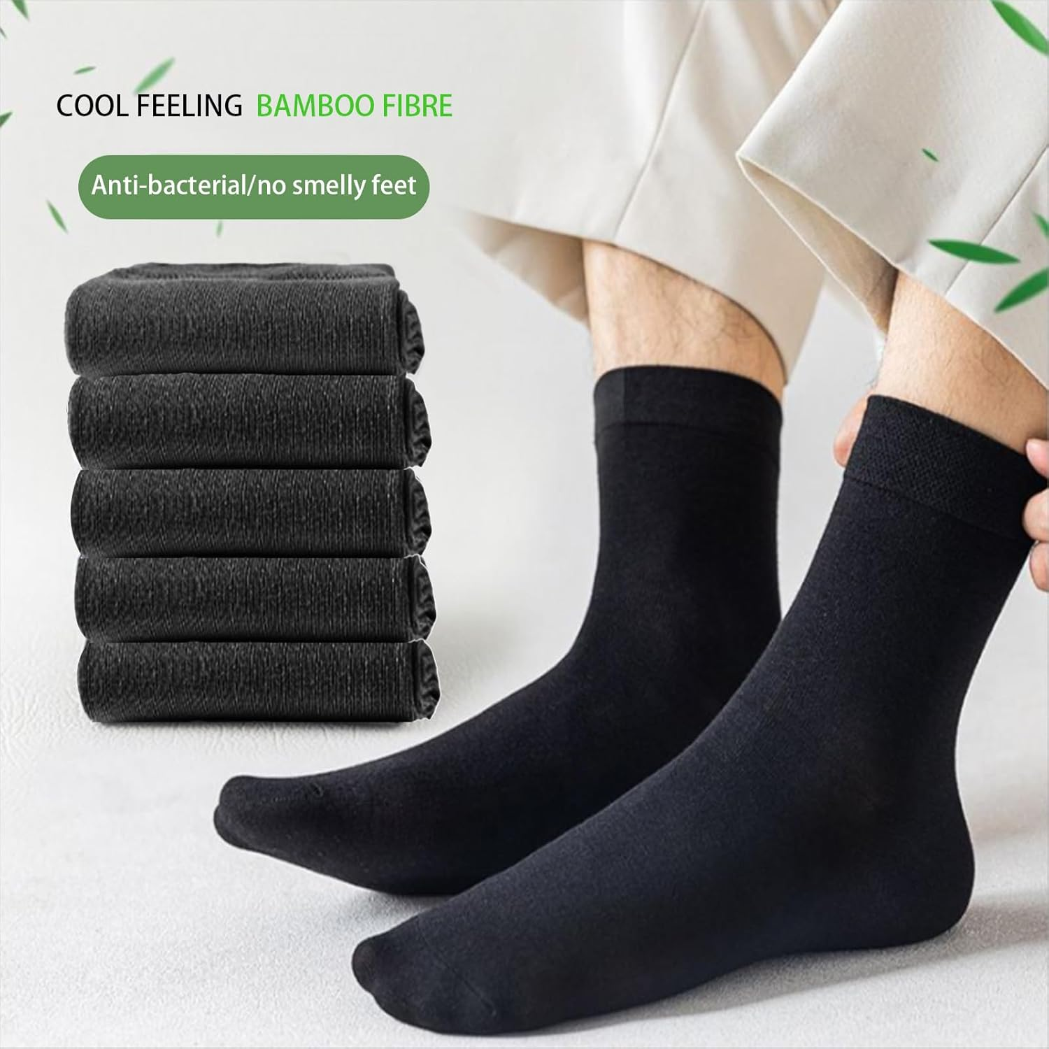 6 Pairs Black Bamboo Crew Socks - Breathable & Moisture Work Socks for Men & Women, Business Commuter Socks,Soft Casual,Skin-Friendly,Daily Wear image number 1
