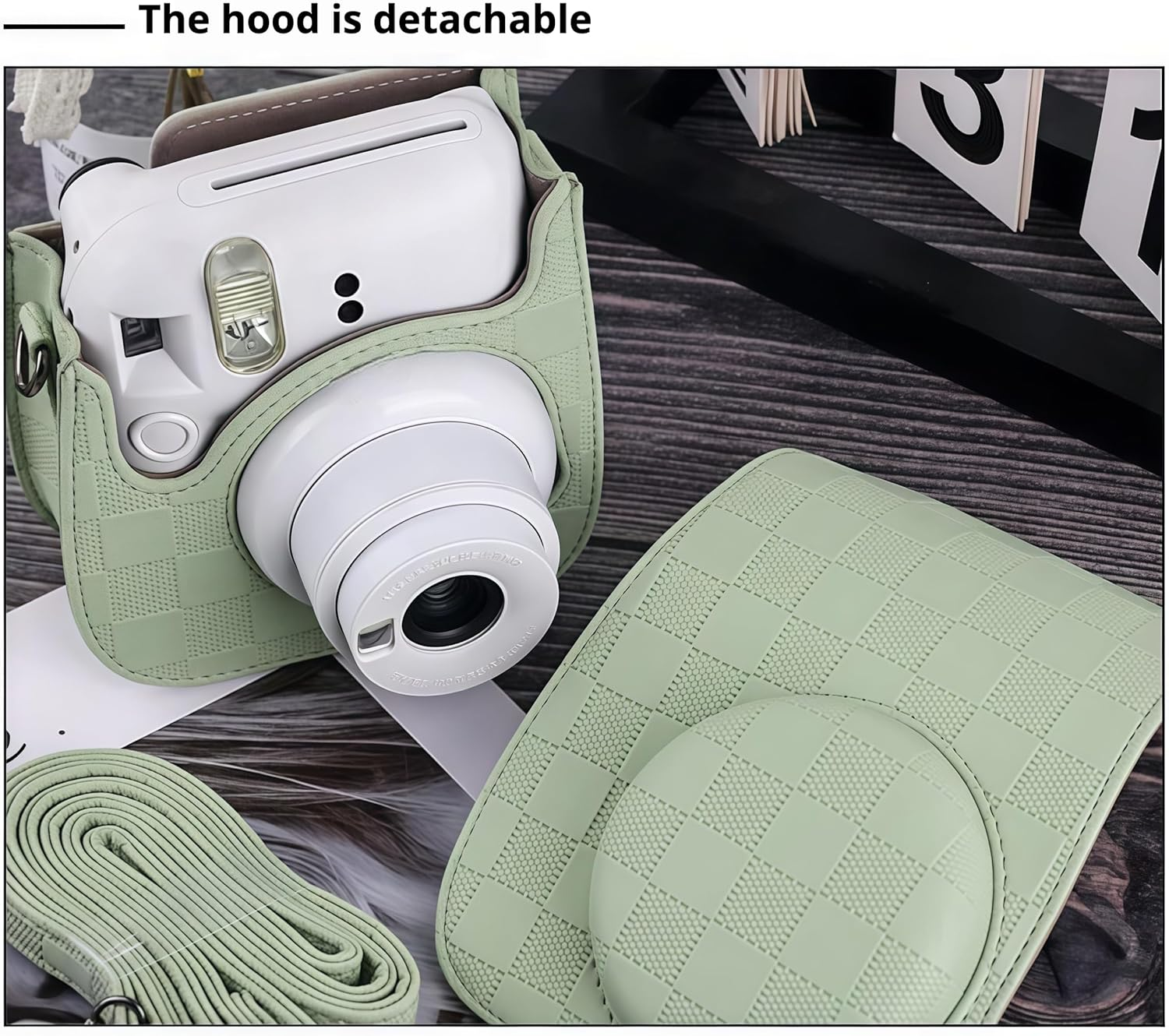 LIN&Eacute;OCT Protective Cover Camera for Mini 8/9/11/12, Portable Camera Bag with Shoulder Strap, PU Leather Protective Pouch with Front Pocket for Cameras (Green)