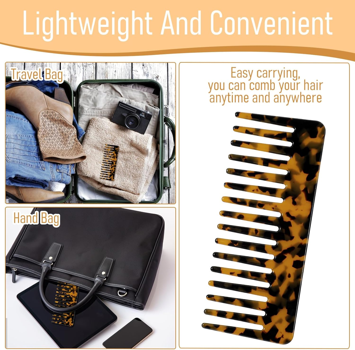 2-Piece Detangling Comb for Long Hair Acetate Detangling Comb Wide Teeth Comb for Wet and Dry Hair Thick Curly Wavy Hair for Women