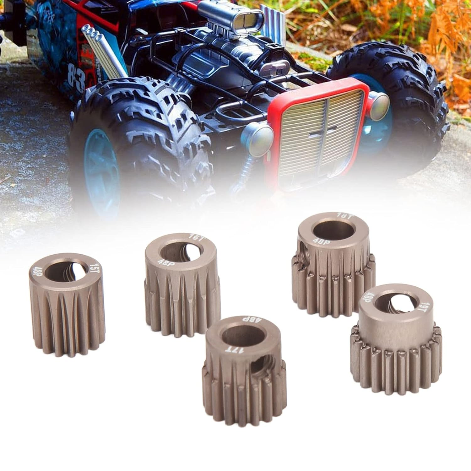 48P Pinion Gear, 7075 Aluminium Alloy 1/10 RC Pinion Gear 15T 16T 17T 18T 19T Pinion Motor Gear Fit for 5Mm Shaft, Stable Operation 48DP Motor Pinion Gear with L Shaped Wrench image number 2