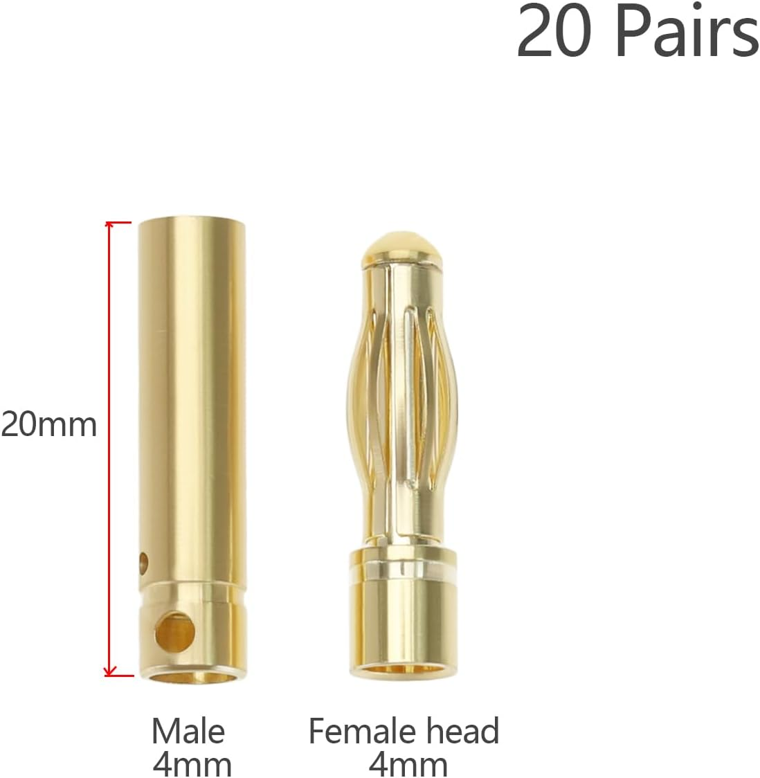 SING F LTD 40X 4Mm Banana Plug Female and Male Connector Gold-Plated Copper Material for RC Helicopter Motor, Golden image number 4
