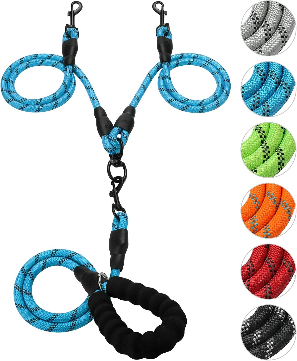 Reflective Double Dog Leash with Detachable Coupler and Tangle Free Control, Padded Handle for Large and Medium Dogs Walking (Red, Double Leash)