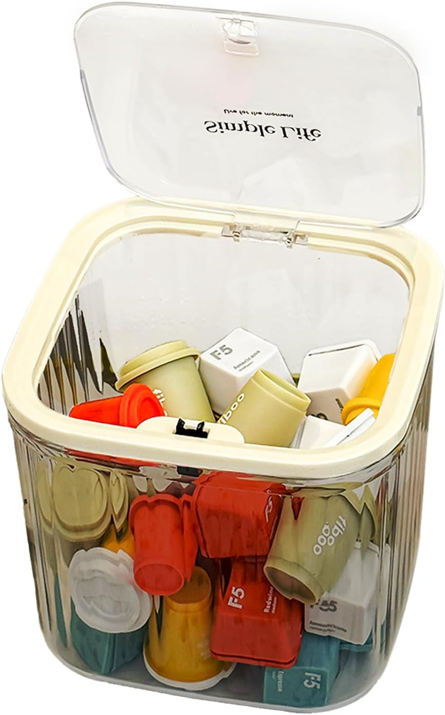 WALWAL Coffee Pod Holder with Pop-Up Lid, Transparent Plastic Storage Box for Desktop, Countertop, Coffee Bar, and Kitchen