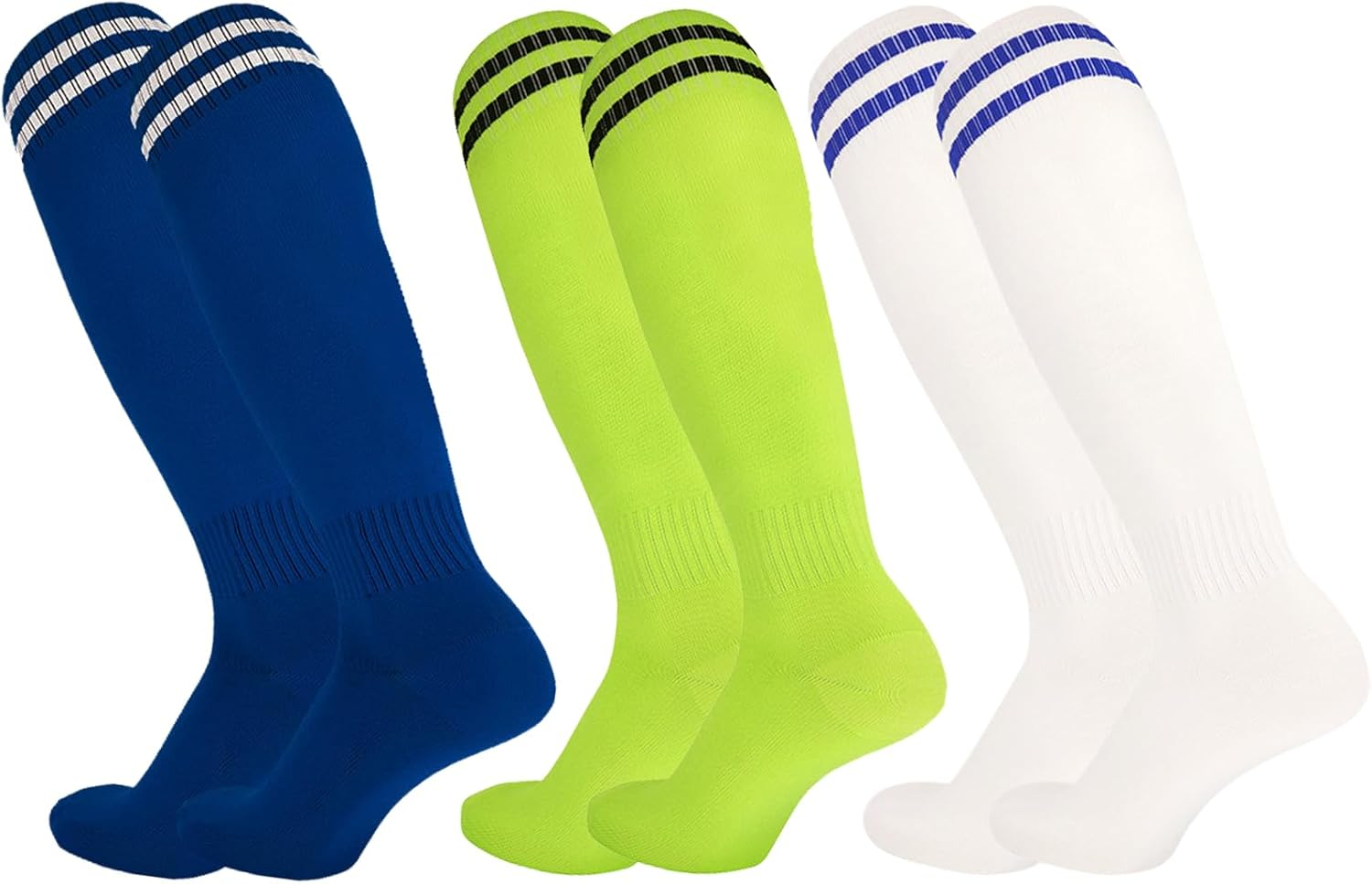 Rstigiker 3 Pairs Football Socks Kids 3 Colors Boys Sports Socks Football Socks Anti-Slip Towel Bottom Socks Long Breathable Soccer Sock for Daily Running Training for Children Aged 5-12 (Style B) image number 3