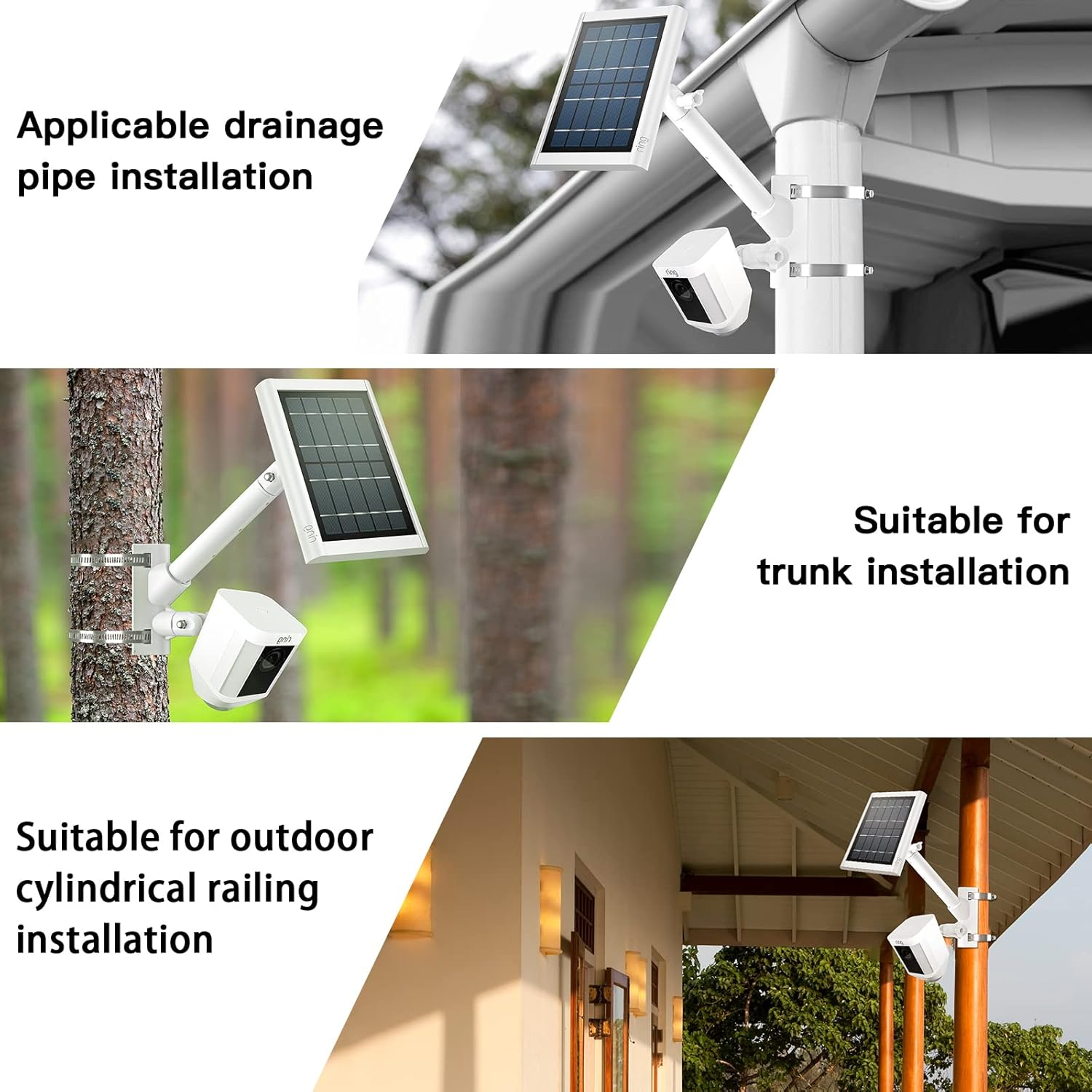 HOLACA 2-In-1 Pole/Railing Mount for Ring Stick up Cam,Ring Spotlight Cam& Solar Panel (White) image number 1