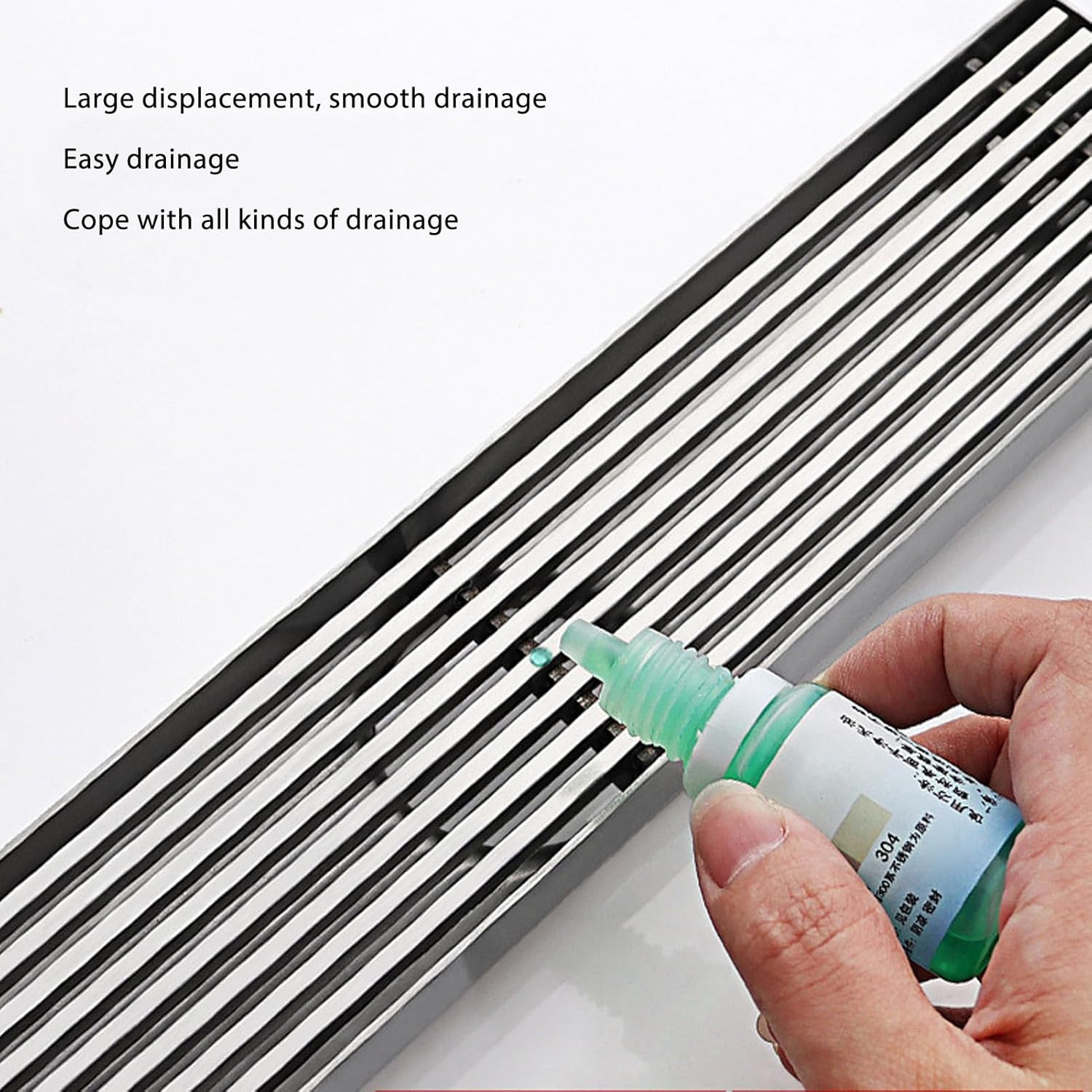 Linear Shower Drain Stainless Steel Hair Strainer Metal Floor Drain for Bathroom Kitchen Laundry Room Stainless Steel Linear Drain for 2.0In Pipe Bathroom Fixtures image number 4