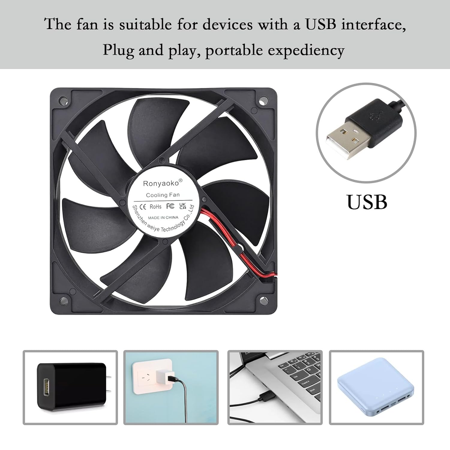 Ronyaoko 5V DC 120X120X25Mm Brushless USB 12Cm Computer Case Cooling Cooler Fan 120Mm X 25Mm (0.2A Low Speed) image number 6