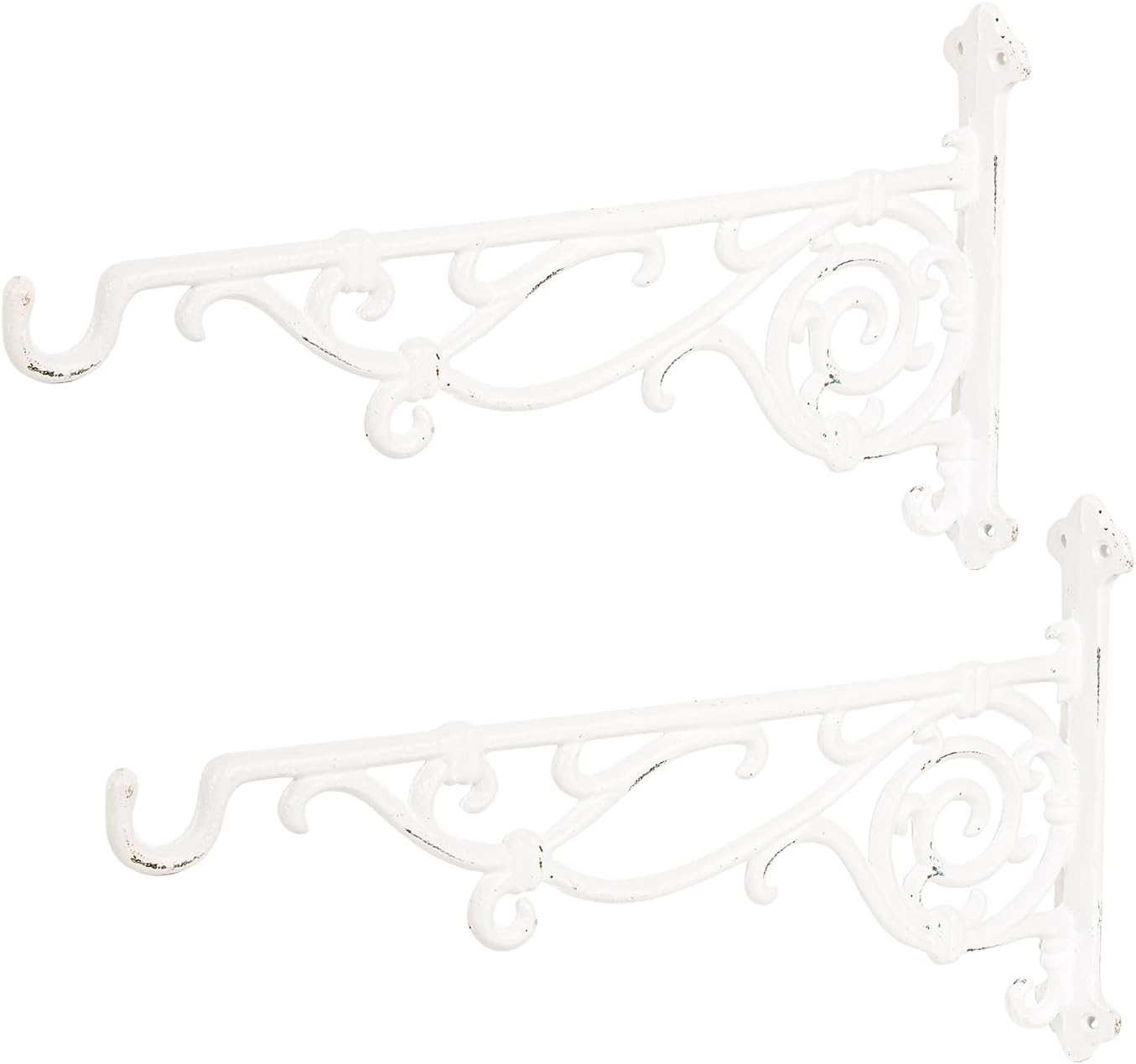 Sungmor Cast Iron Hanging Plant Bracket, 16.5" Large Outdoor Wall Plant Hangers, 2Pcs White Heavy Duty Hanging Basket Hooks, Decorative Hooks for Flower Pot, Lantern, Wind Chime, Hummingbird Feeder image number 1