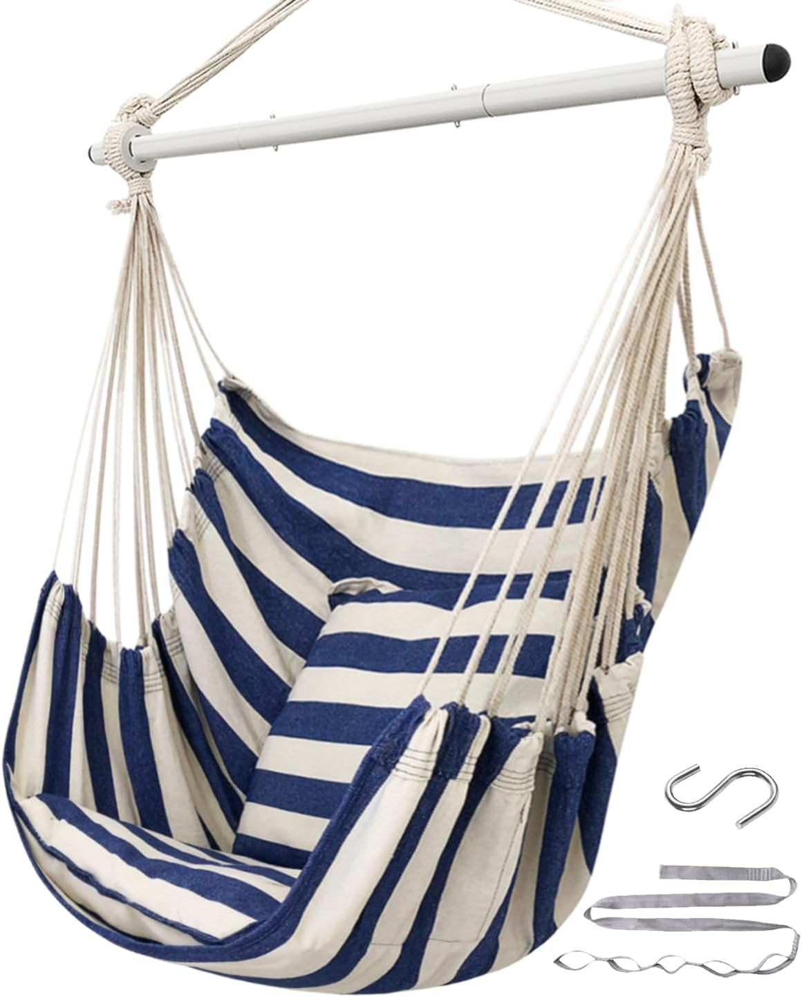 ADVOKAIR Hammock Chair Hanging Chair Swing Large Indoor with Anti-Slip Steel Spread Bar and Pocket-Max 500Lbs-2 Cushions, Perfect for Bedroom,Outdoor,Patio, Porch,Backyard&hellip;