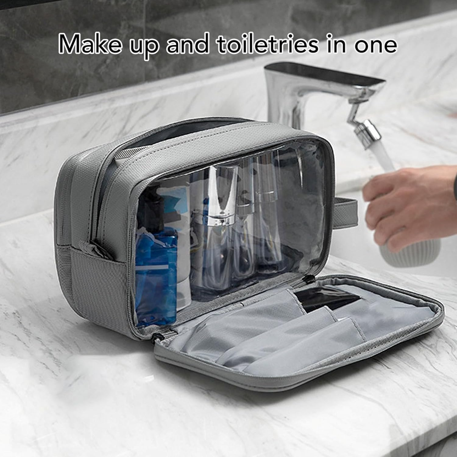 Travel Toiletry Bag for Women, Portable Water Resistant Makeup Organizer Bags with Large Capacity, Brush Holder, Cosmetics Organizer image number 6