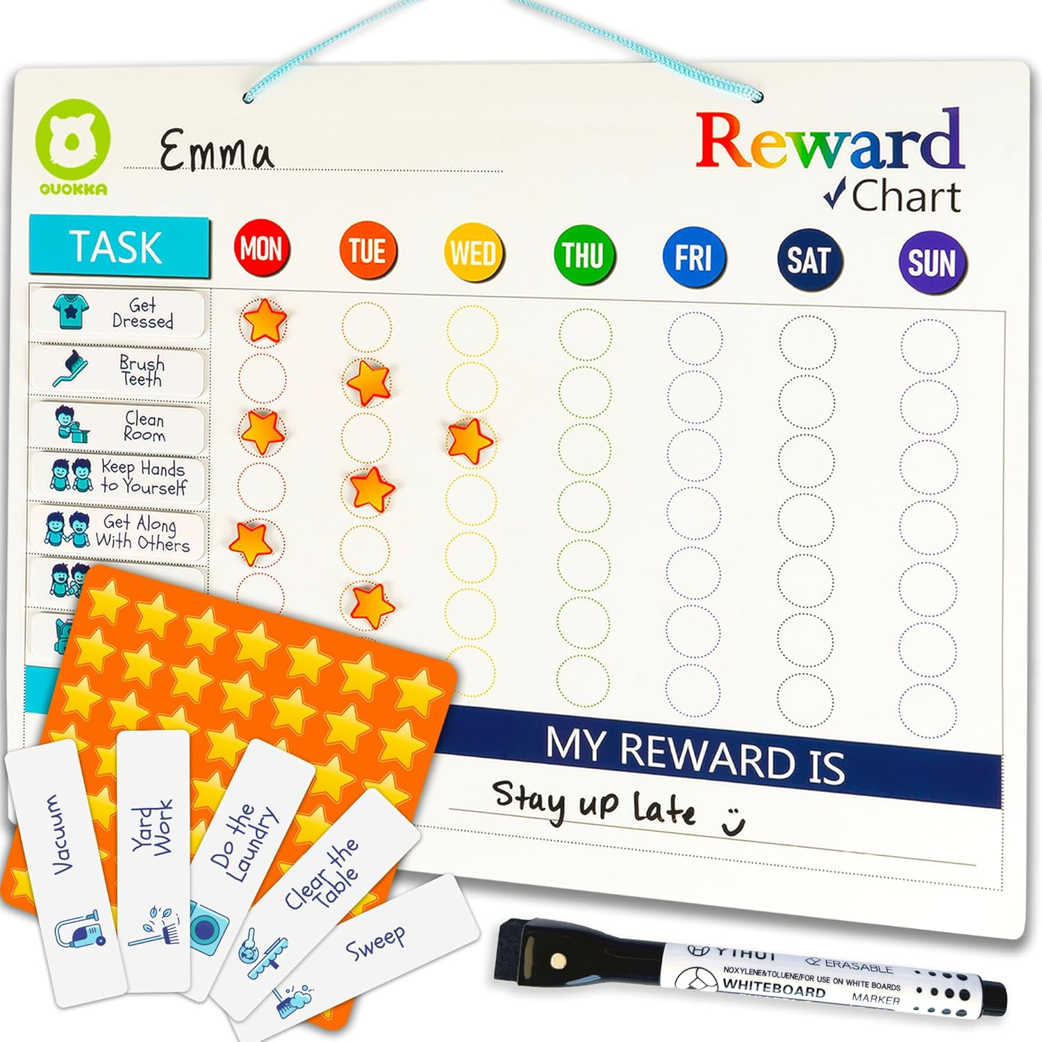 QUOKKA Behavior Chore Chart for Multiple Kids - 7 X 10 Inch Magnetic Chore Chart Also Hangs on the Wall - Includes 2 Charts and Accessories, Accomodates All Ages from Toddlers to Teens