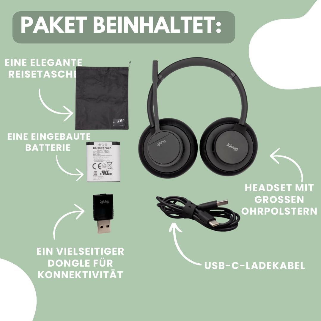 2Globes Hybrid Lite: DECT and Bluetooth Headset with Intuitive Controls and Seamless Device Integration - Black image number 4