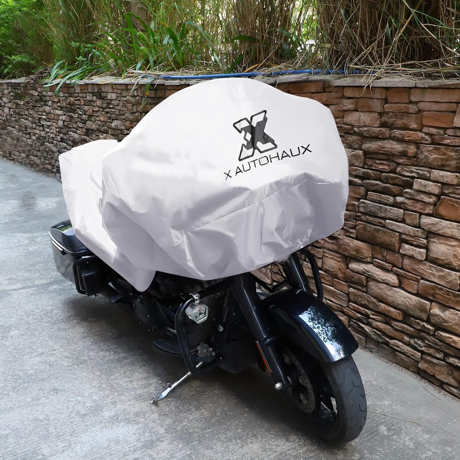 X AUTOHAUX Motorcycle Cover Lightweight Half Cover Outdoor Waterproof Rain Dust Protector Silver Tone L Size for Most Full Dress Touring Cruiser